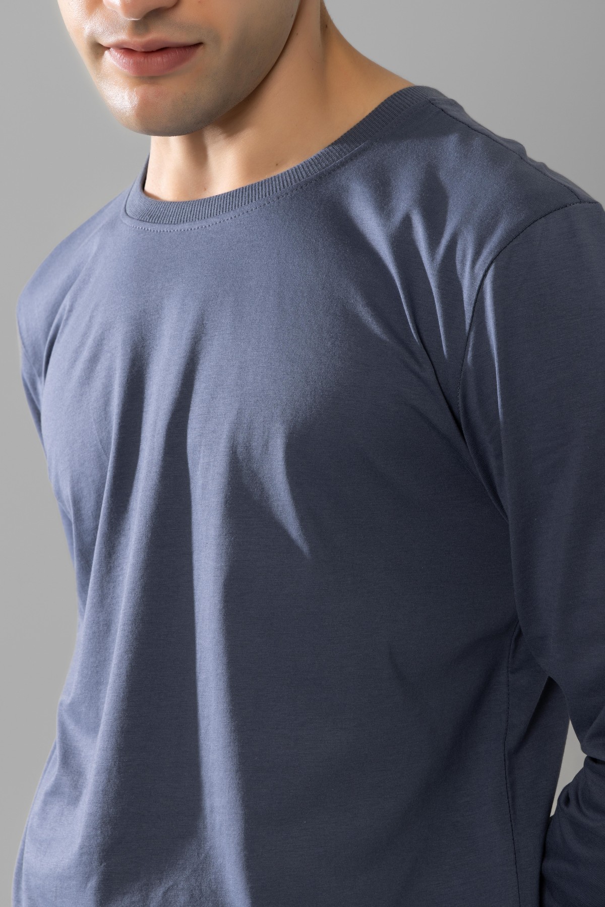 Erkek Pamuklu Bisiklet Yaka Baskılı Uzun Kollu Pijama Takımı 9805 Gri Melanj