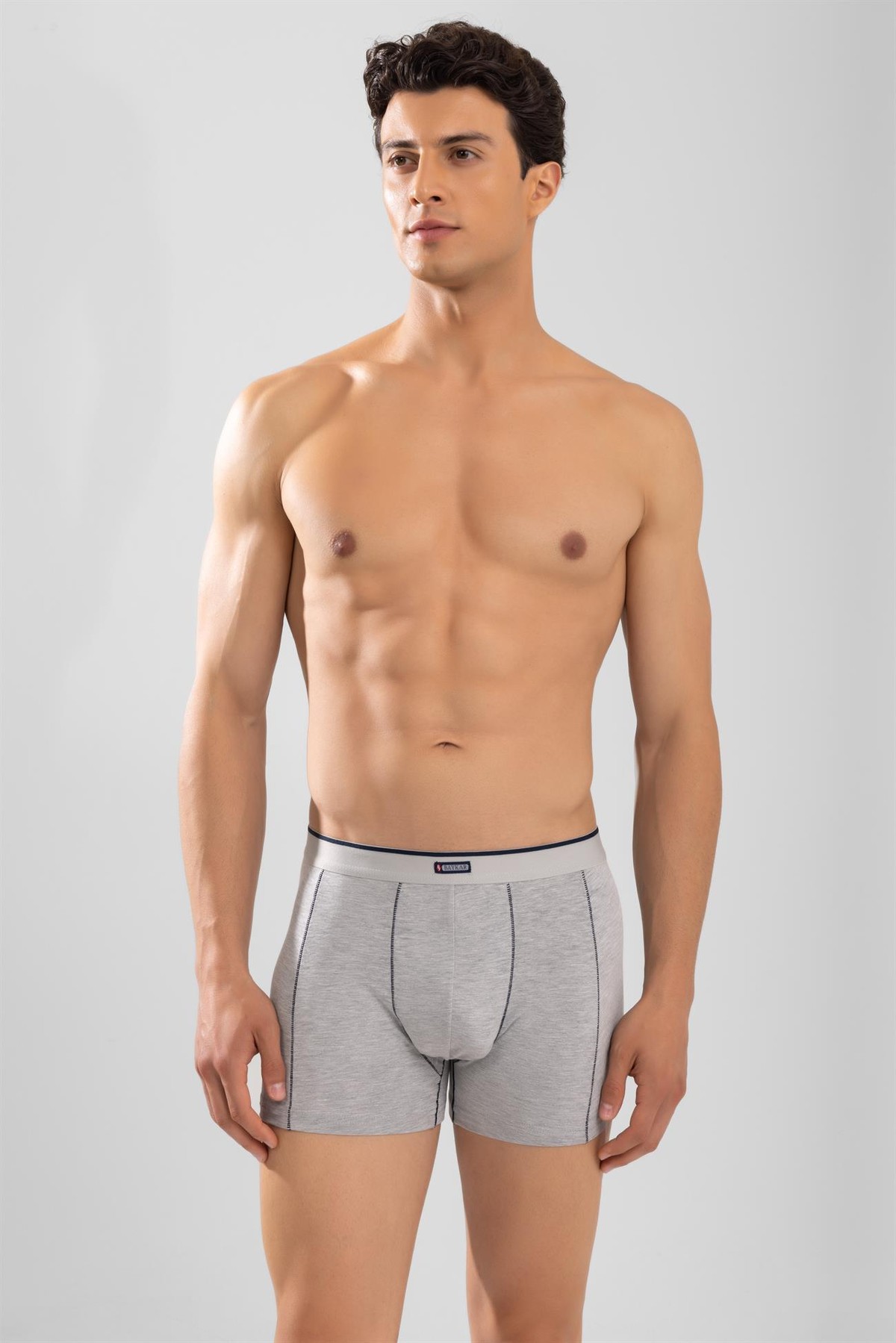 Erkek Pamuklu Compact Likralı Boxer3'lü Paket Gri Melanj