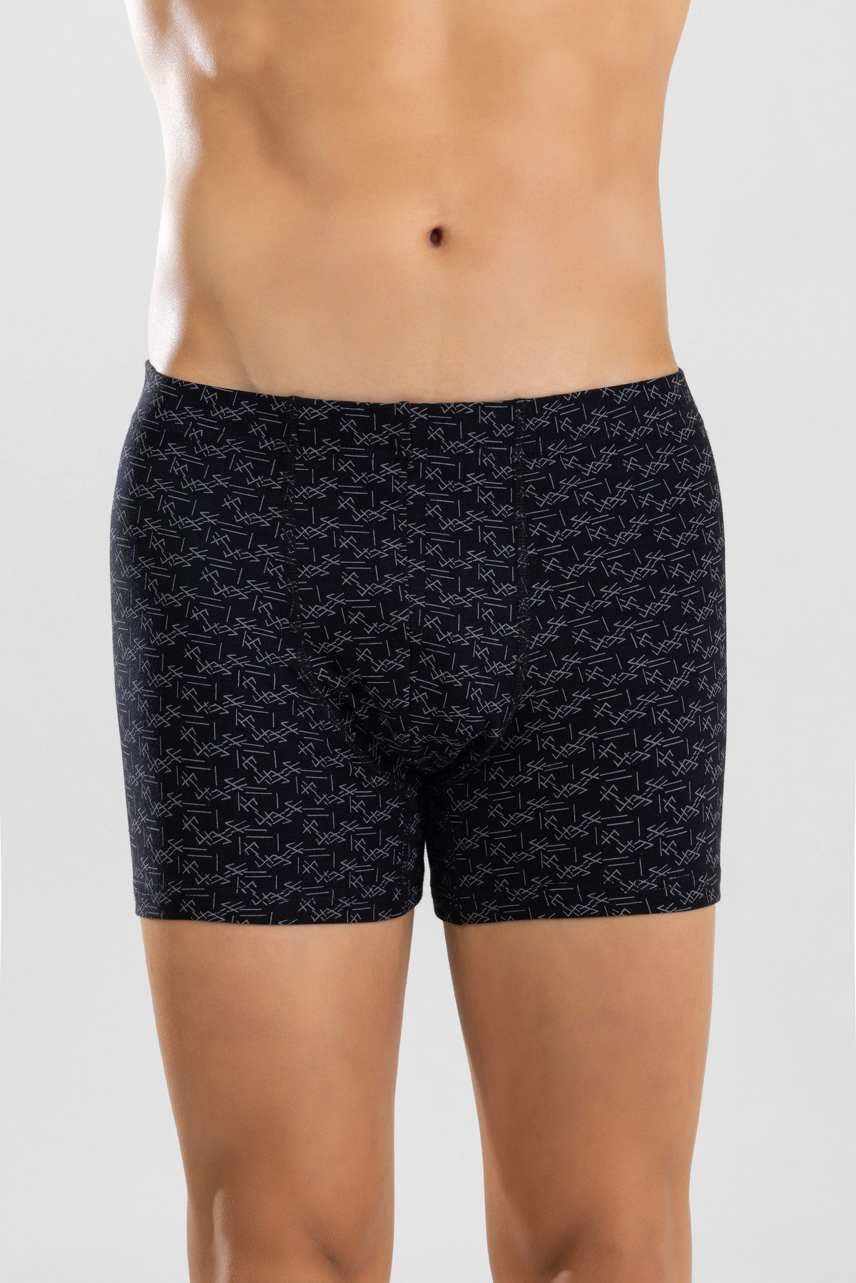Erkek Pamuklu Compact Likralı Desenli Boxer 1448 Siyah