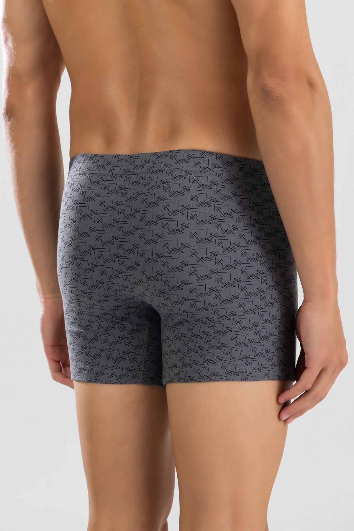 Erkek Pamuklu Compact Likralı Desenli Boxer 1448 Gri