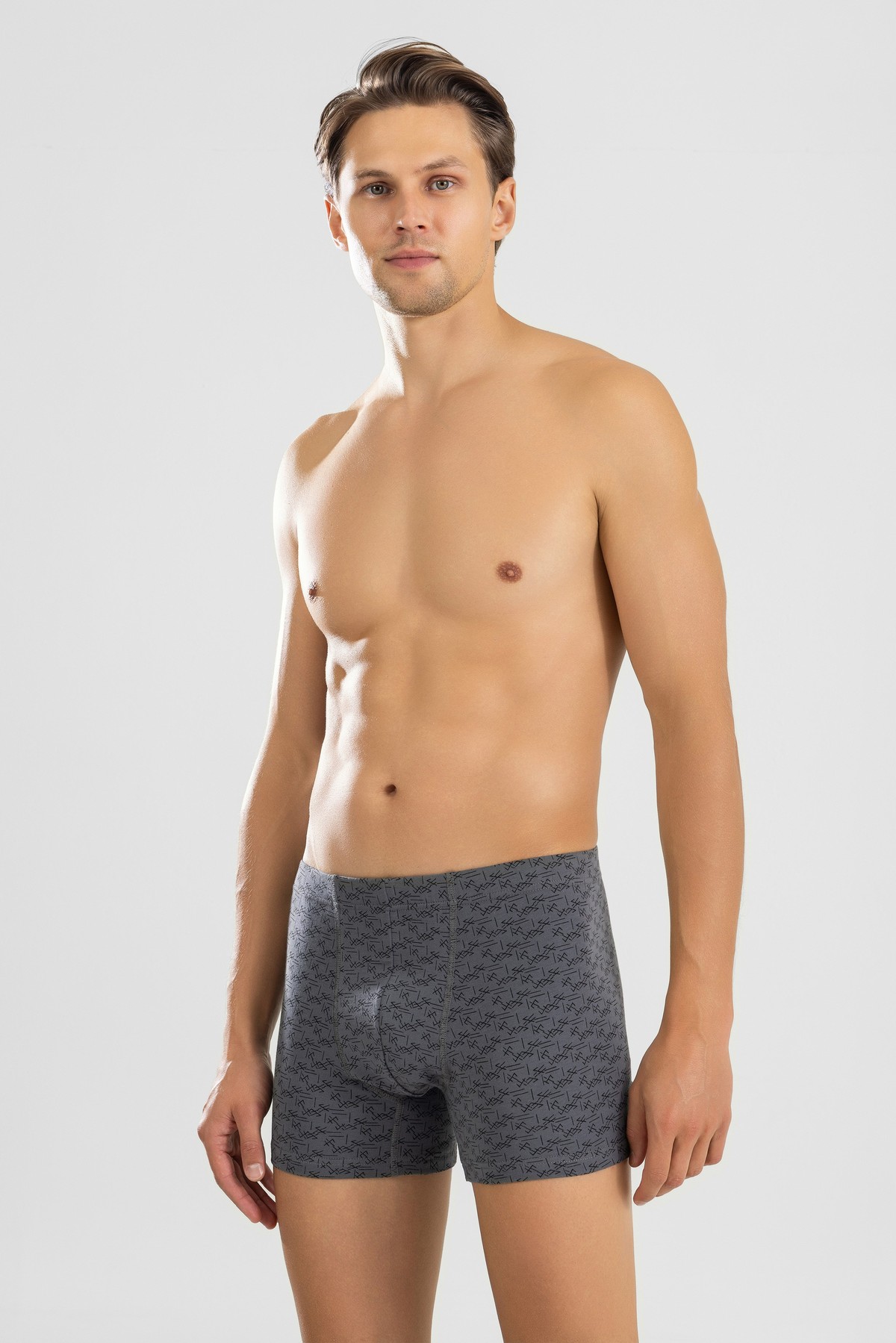 Erkek Pamuklu Compact Likralı Desenli Boxer 1448 Gri