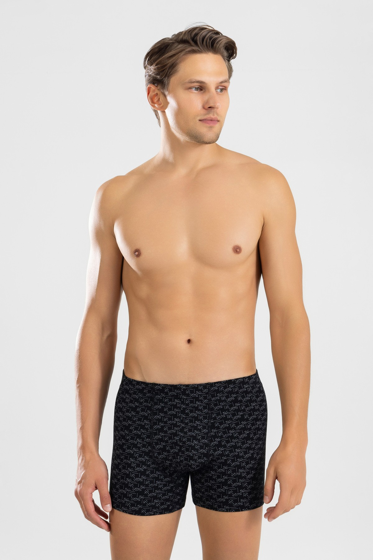Erkek Pamuklu Compact Likralı Desenli Boxer 1448 Siyah