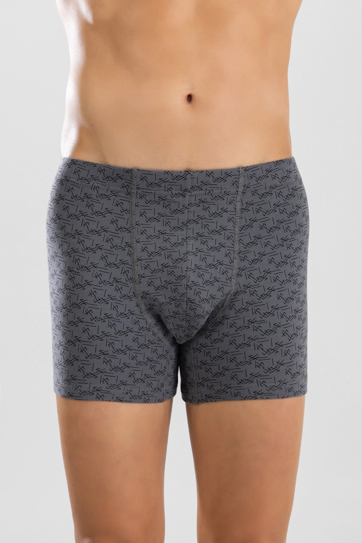 Erkek Pamuklu Compact Likralı Desenli Boxer 1448 Gri