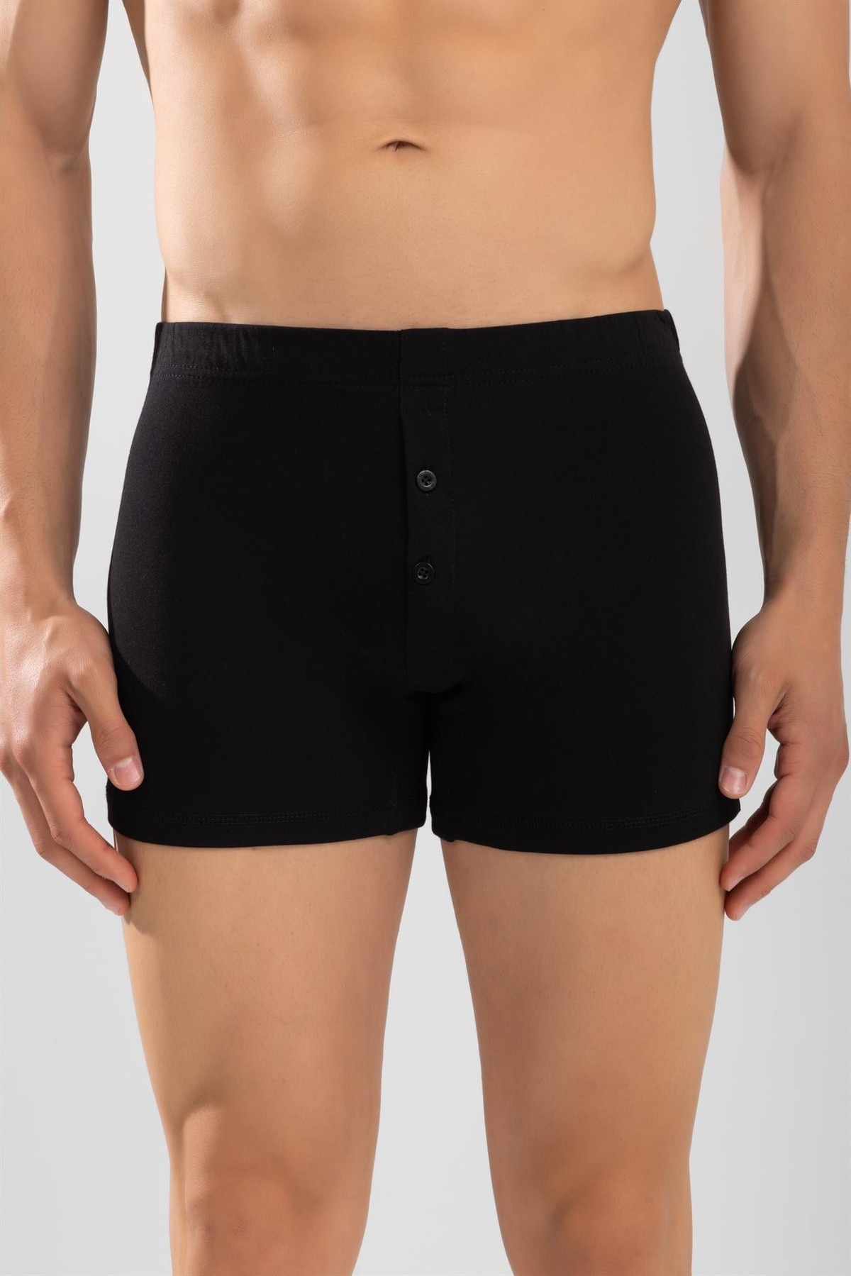 Erkek Pamuklu Düz Compact Likralı Önden Düğmeli Boxer Siyah