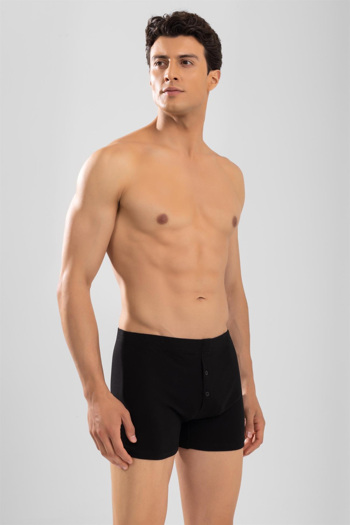 Erkek Pamuklu Düz Compact Likralı Önden Düğmeli Boxer Siyah