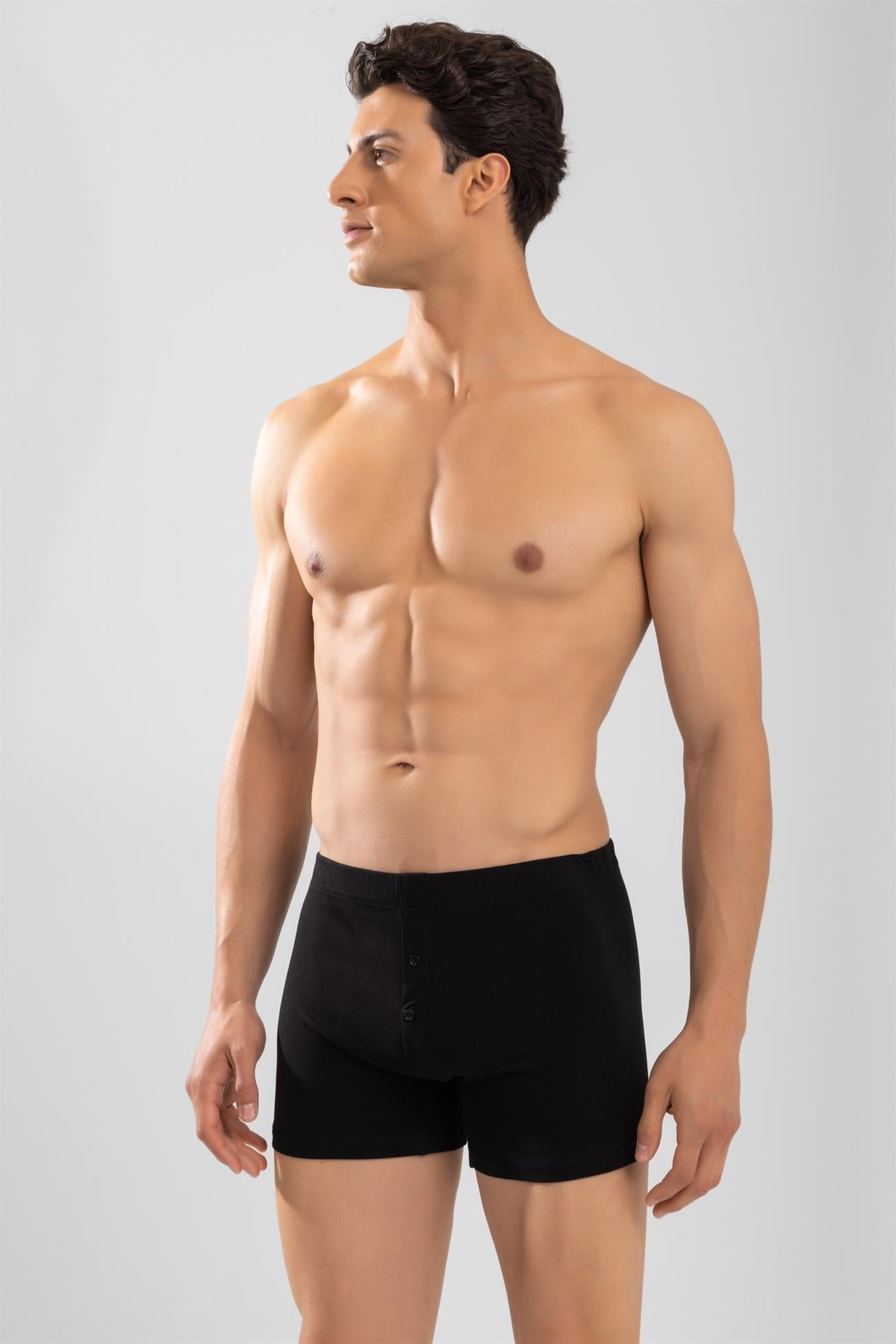 Erkek Pamuklu Düz Compact Likralı Önden Düğmeli Boxer Siyah