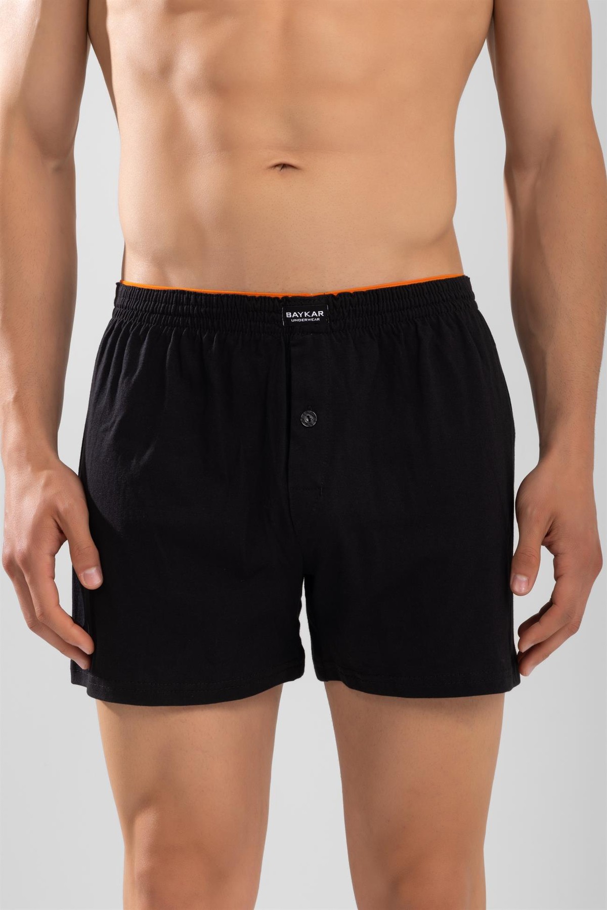 Erkek Pamuklu Havlu Bel Rahat Kesim Düğmeli Boxer Siyah