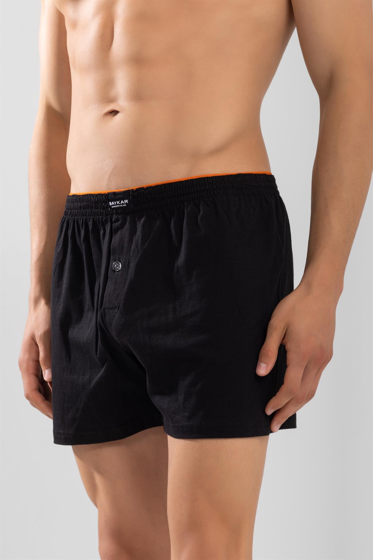 Erkek Pamuklu Havlu Bel Rahat Kesim Düğmeli Boxer Siyah
