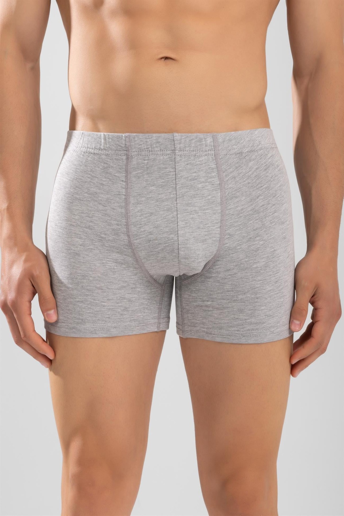 Erkek Pamuklu Likralı Düz Boxer Gri