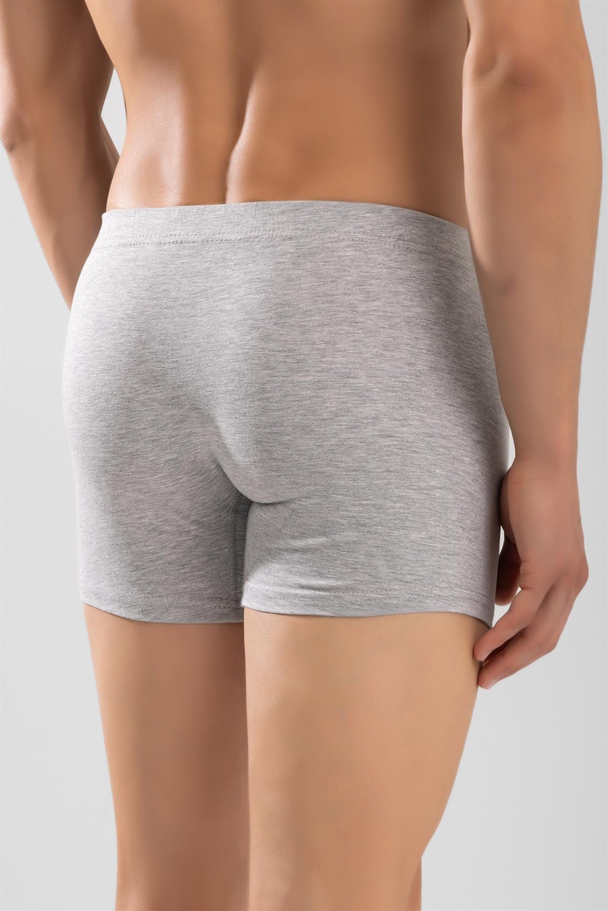 Erkek Pamuklu Likralı Düz Boxer Gri