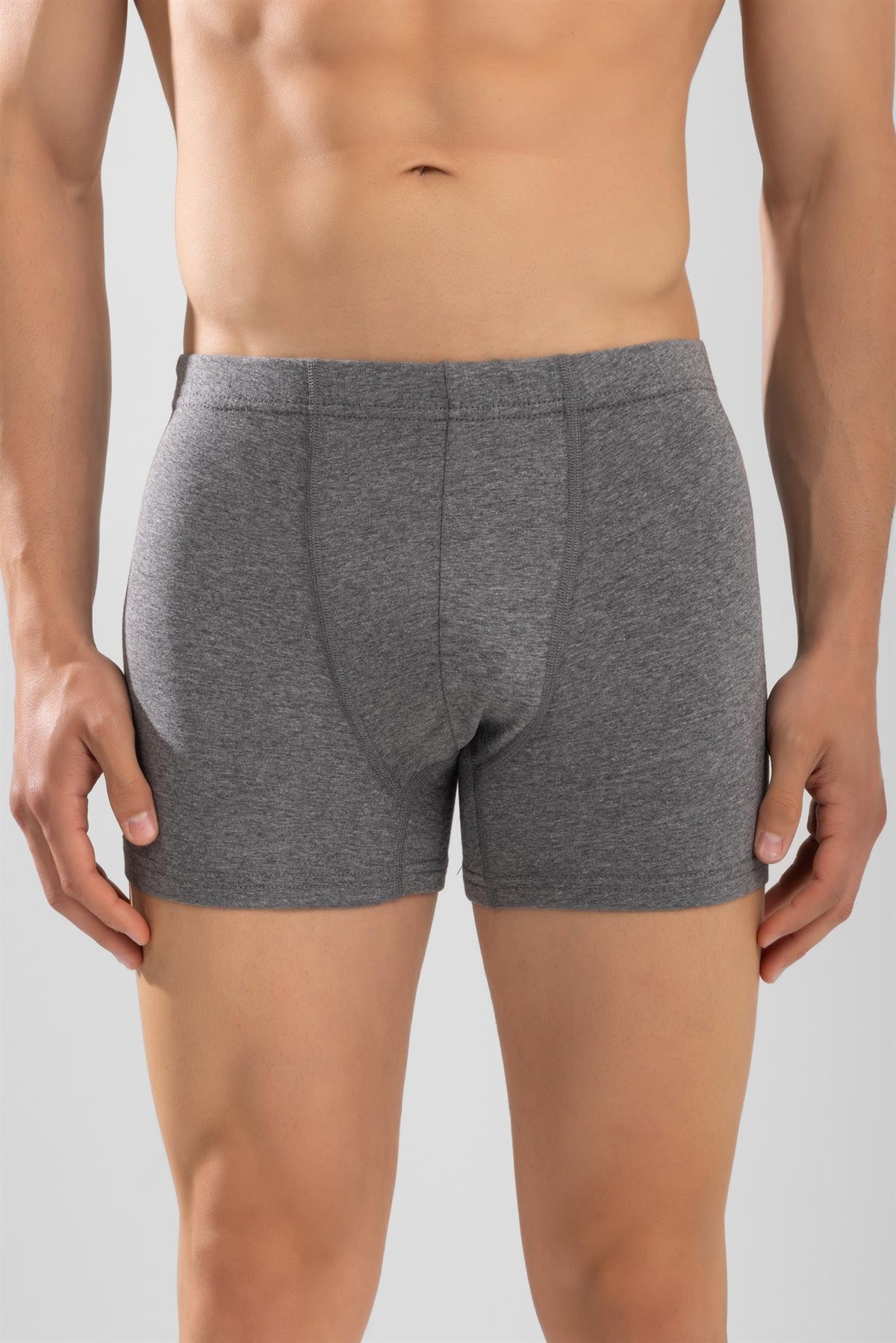 Erkek Pamuklu Likralı Düz Boxer3'lü Paket Boyalı Gri