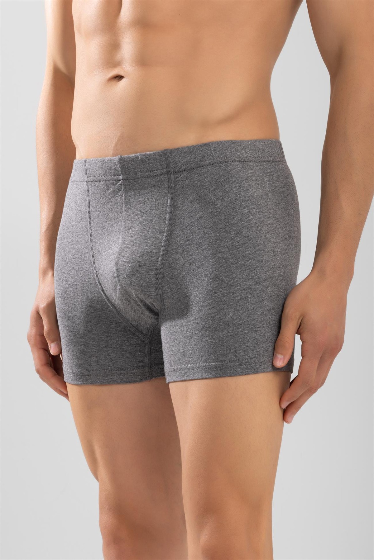 Erkek Pamuklu Likralı Düz Boxer3'lü Paket Boyalı Gri