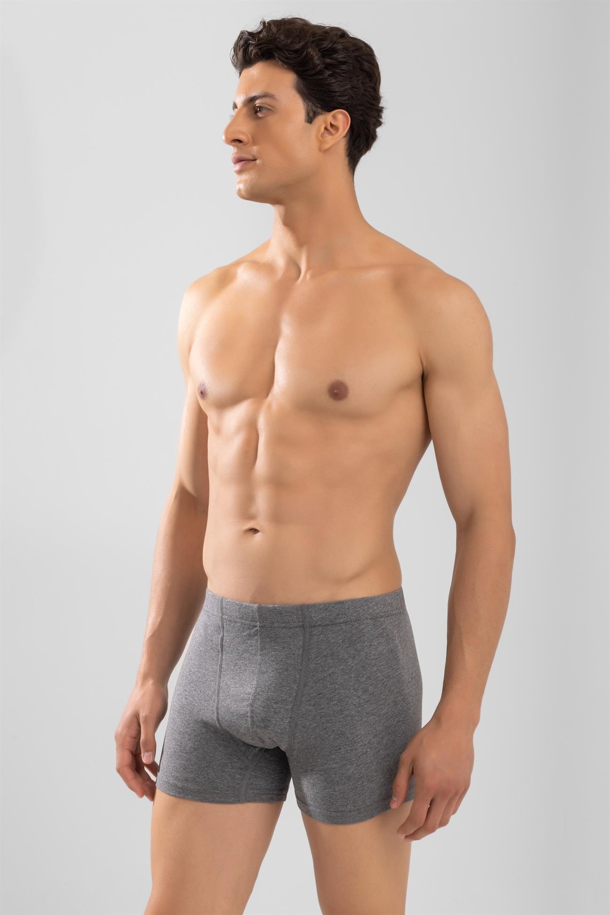 Erkek Pamuklu Likralı Düz Boxer3'lü Paket Boyalı Gri