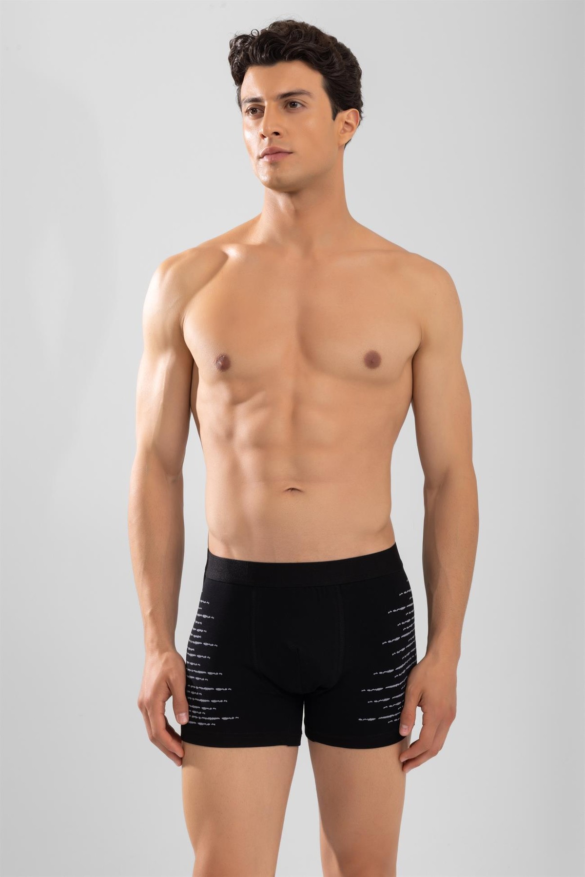 Erkek Pamuklu Likralı Yanları Desenli Düz Compact Boxer 1237 Siyah