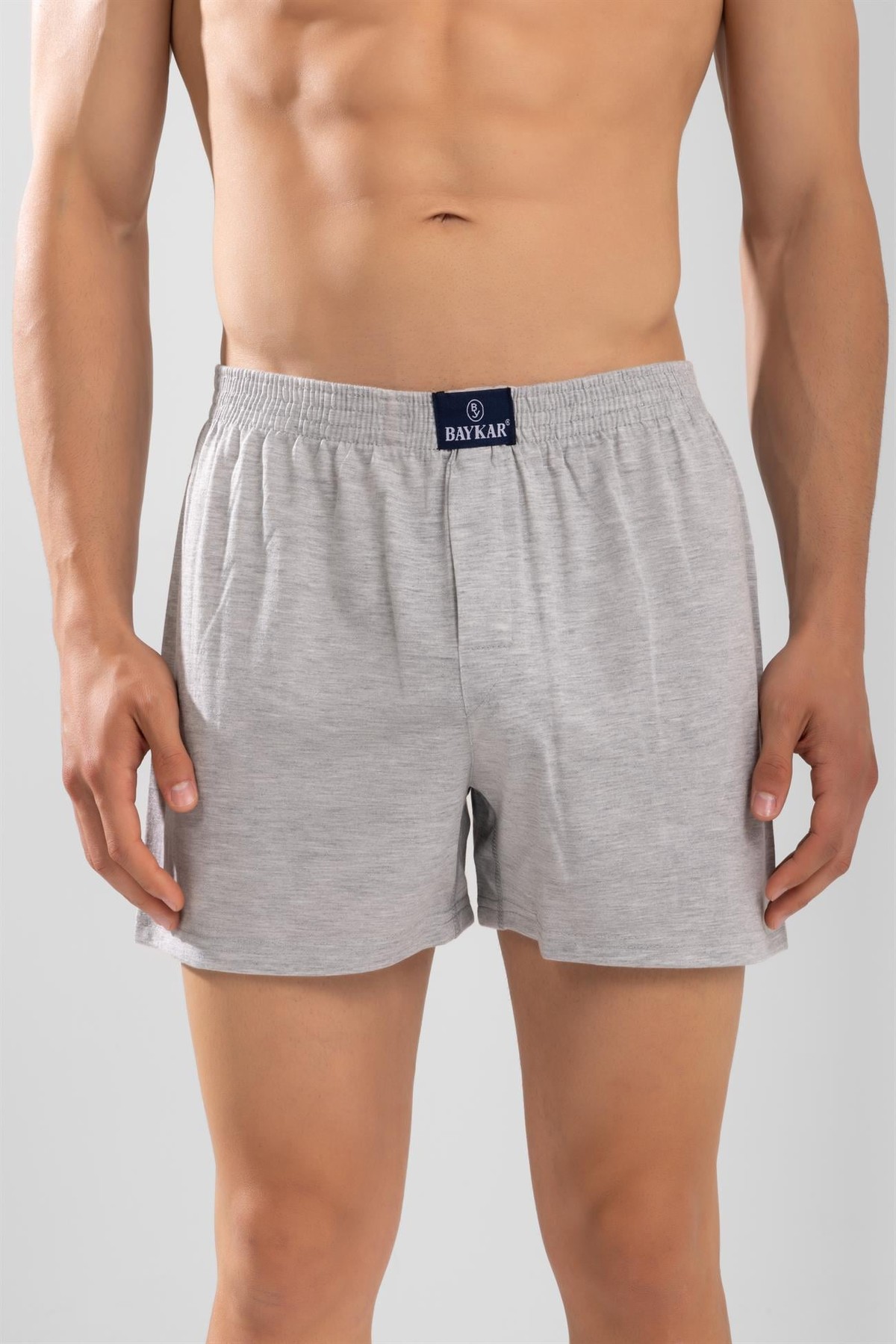 Erkek Pamuklu Rahat Kesim Havlu Bel Boxer Gri Melanj
