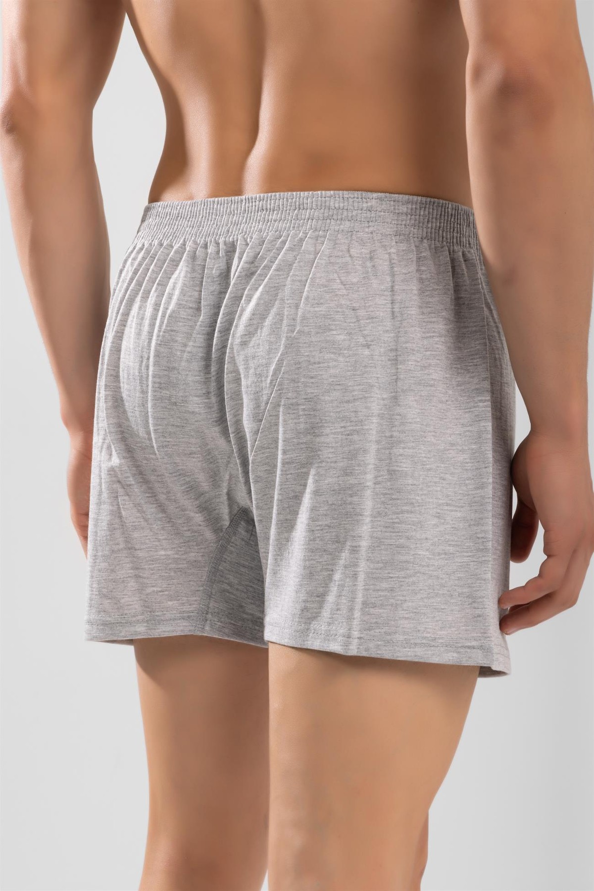 Erkek Pamuklu Rahat Kesim Havlu Bel Boxer Gri Melanj