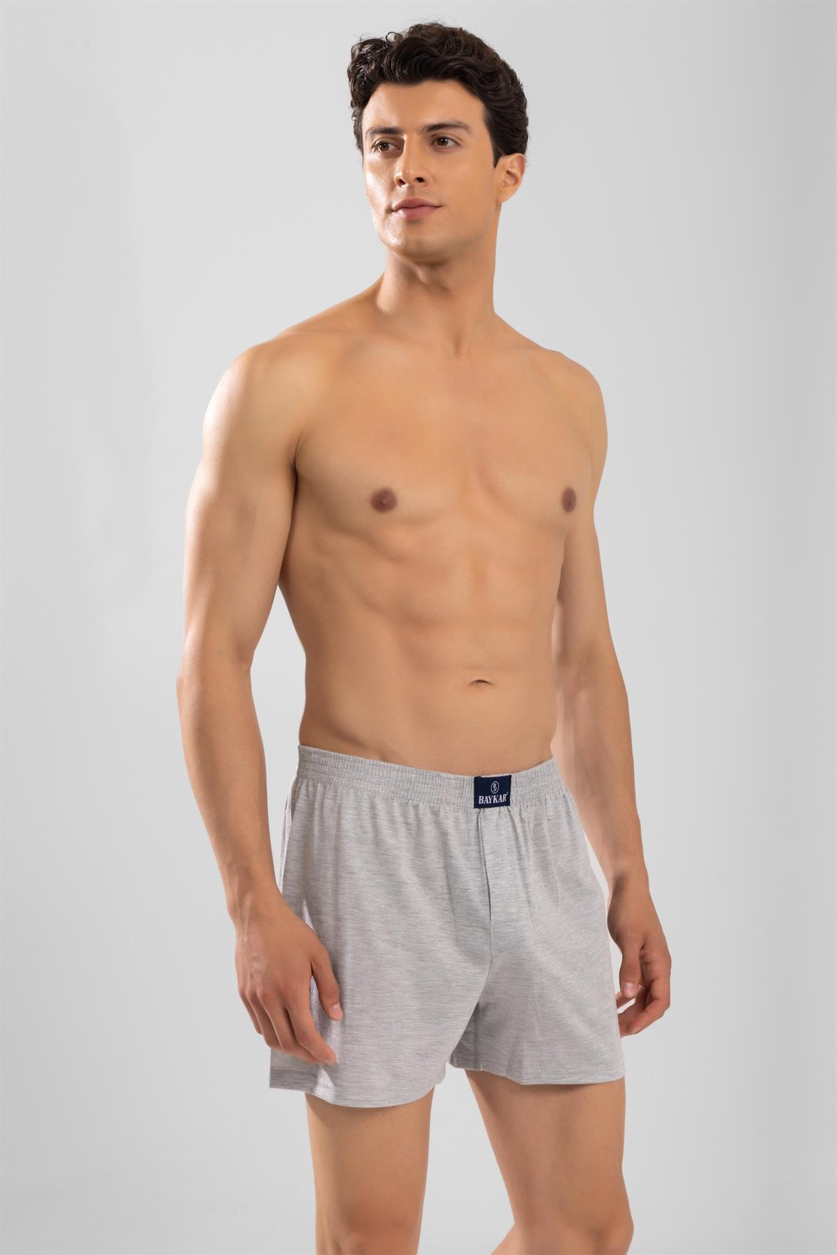 Erkek Pamuklu Rahat Kesim Havlu Bel Boxer Gri Melanj