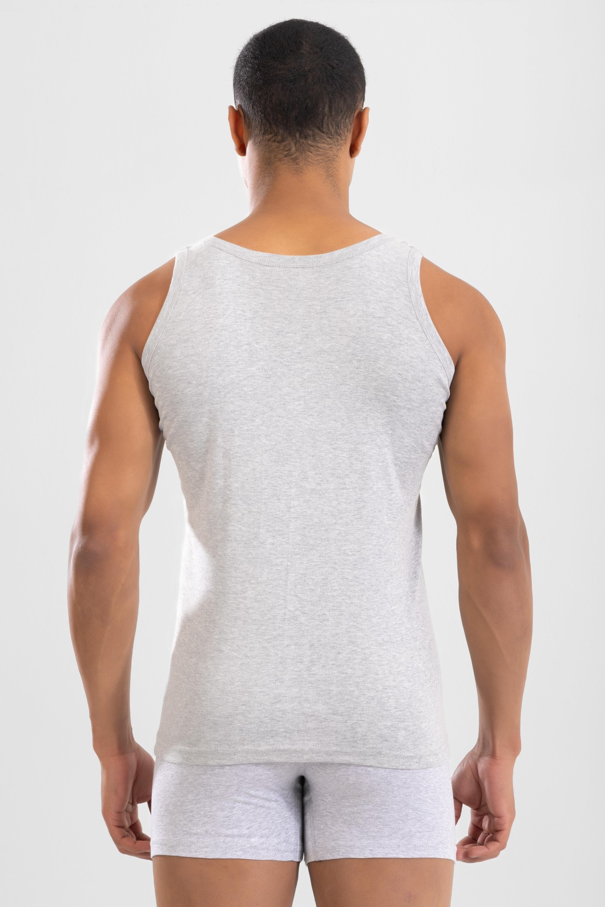 Erkek Pamuklu Slim Fit Düz Klasik Ribana Atlet Gri Melanj