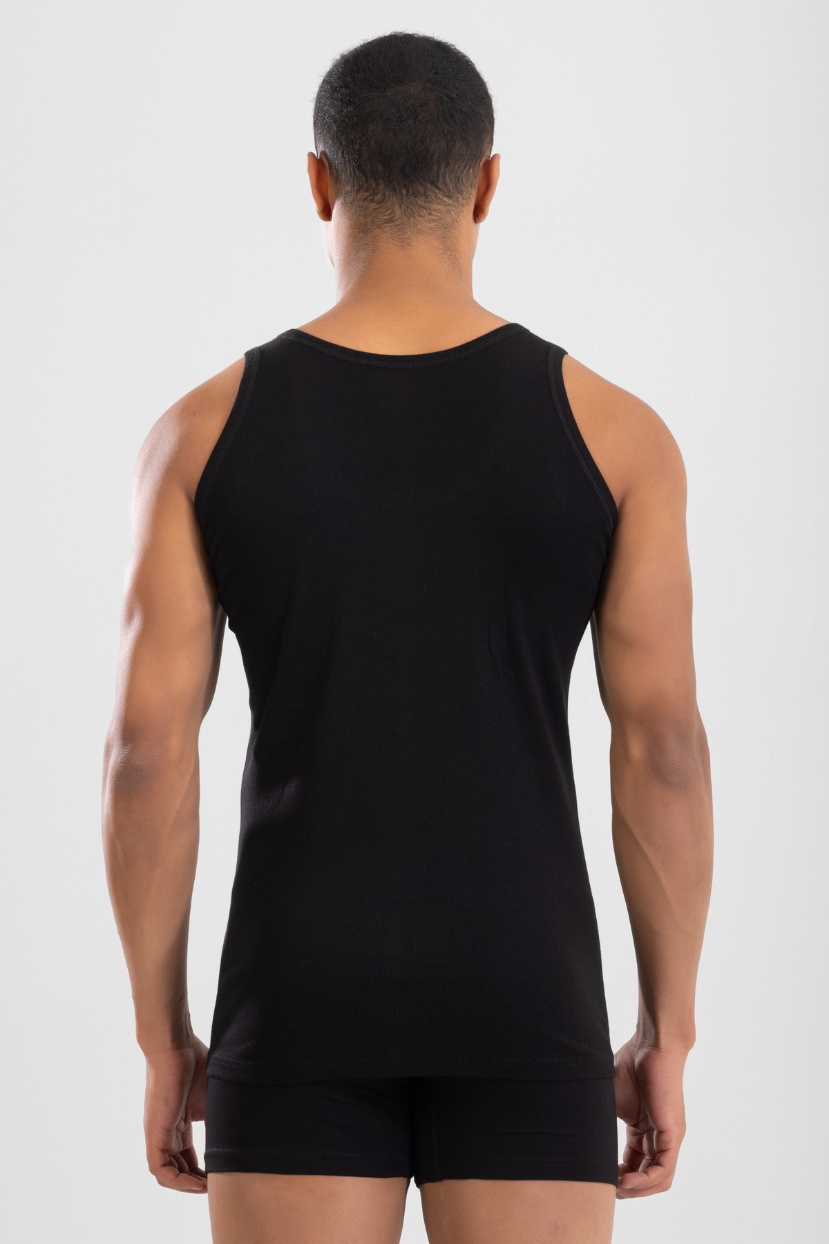 Erkek Pamuklu Slim Fit Düz Klasik Ribana Atlet 3'lü Paket Siyah