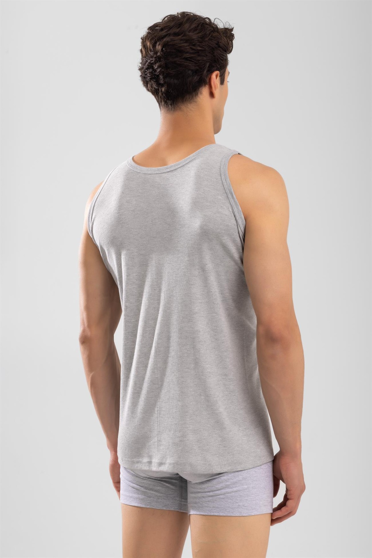 Erkek Pamuklu Slim Fit Düz Klasik Ribana Atlet 3'lü Paket Gri Melanj