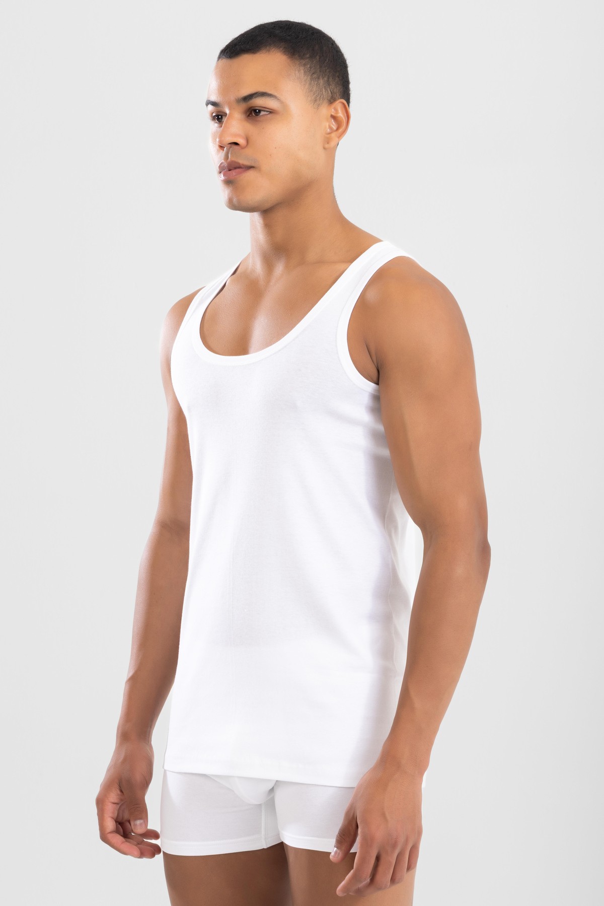 Erkek Pamuklu Slim Fit Düz Klasik Ribana Atlet Beyaz