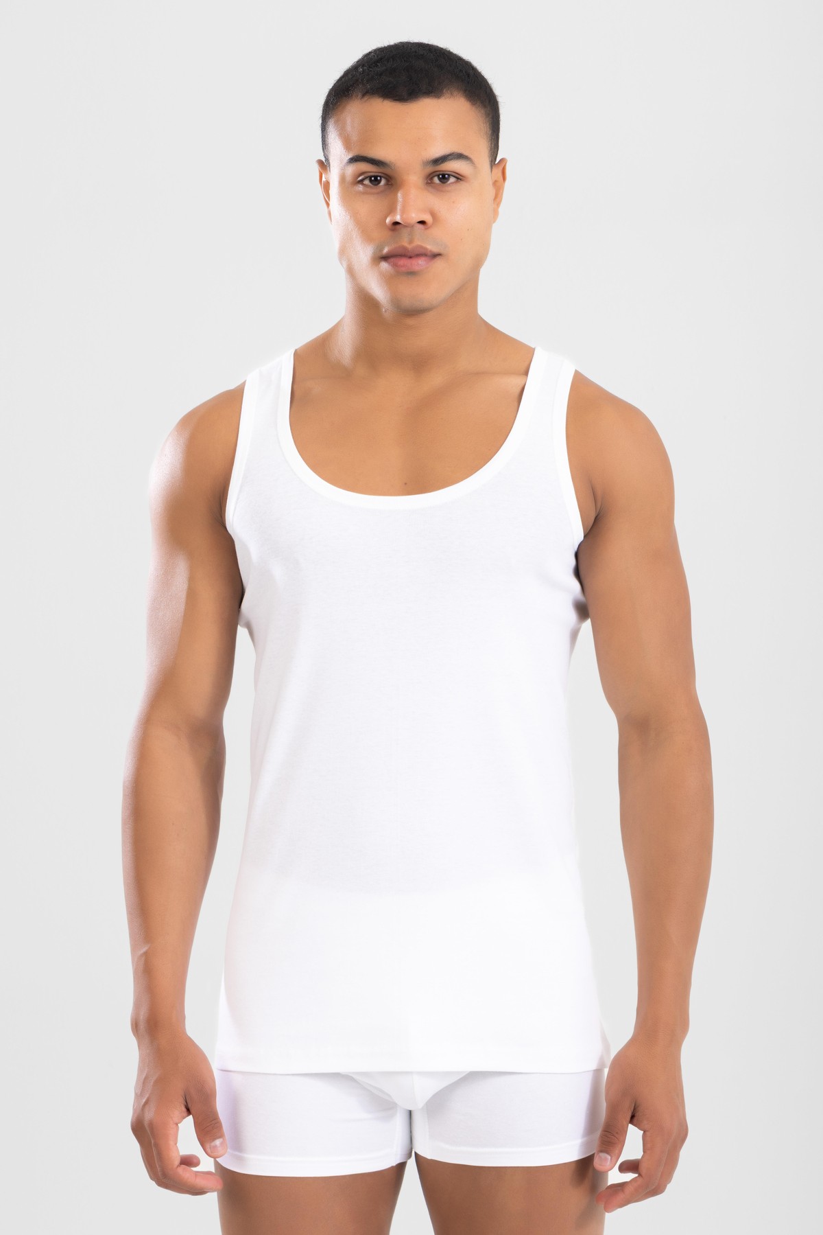 Erkek Pamuklu Slim Fit Düz Klasik Ribana Atlet Beyaz