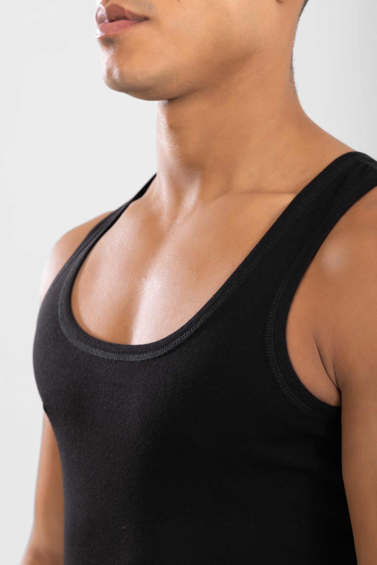 Erkek Pamuklu Slim Fit Düz Klasik Ribana Atlet 3'lü Paket Siyah