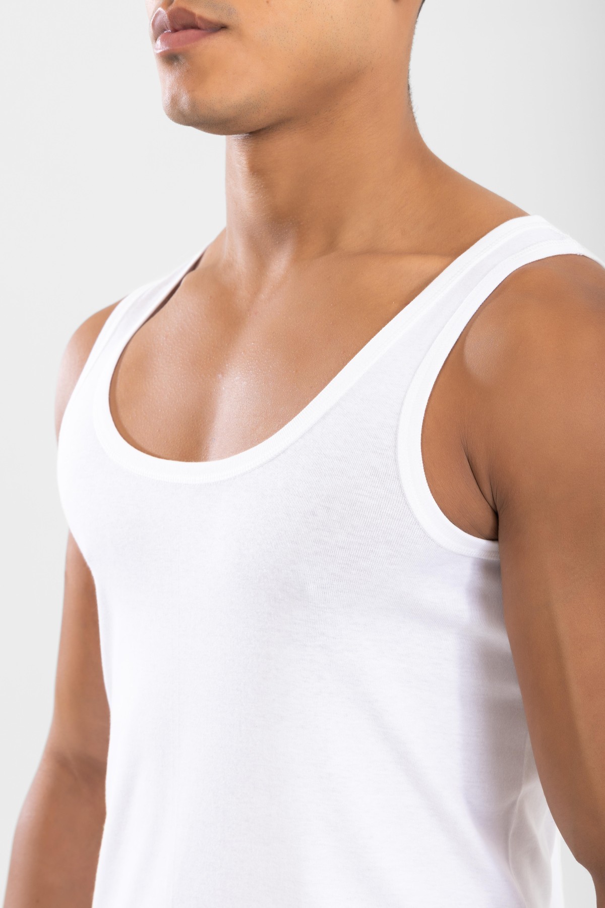 Erkek Pamuklu Slim Fit Düz Klasik Ribana Atlet Beyaz