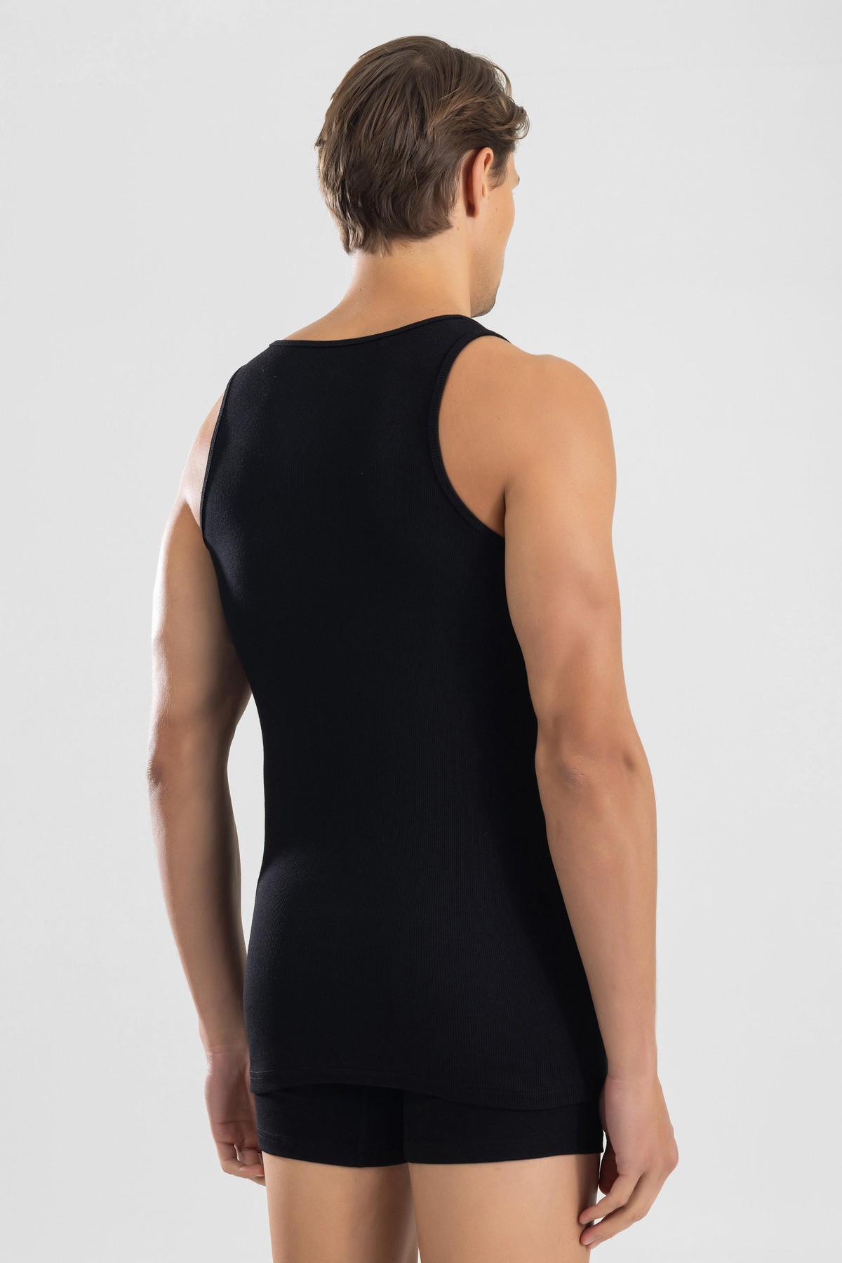 Erkek Slim Fit Esnek Pamuklu Kaşkorse Atlet Siyah