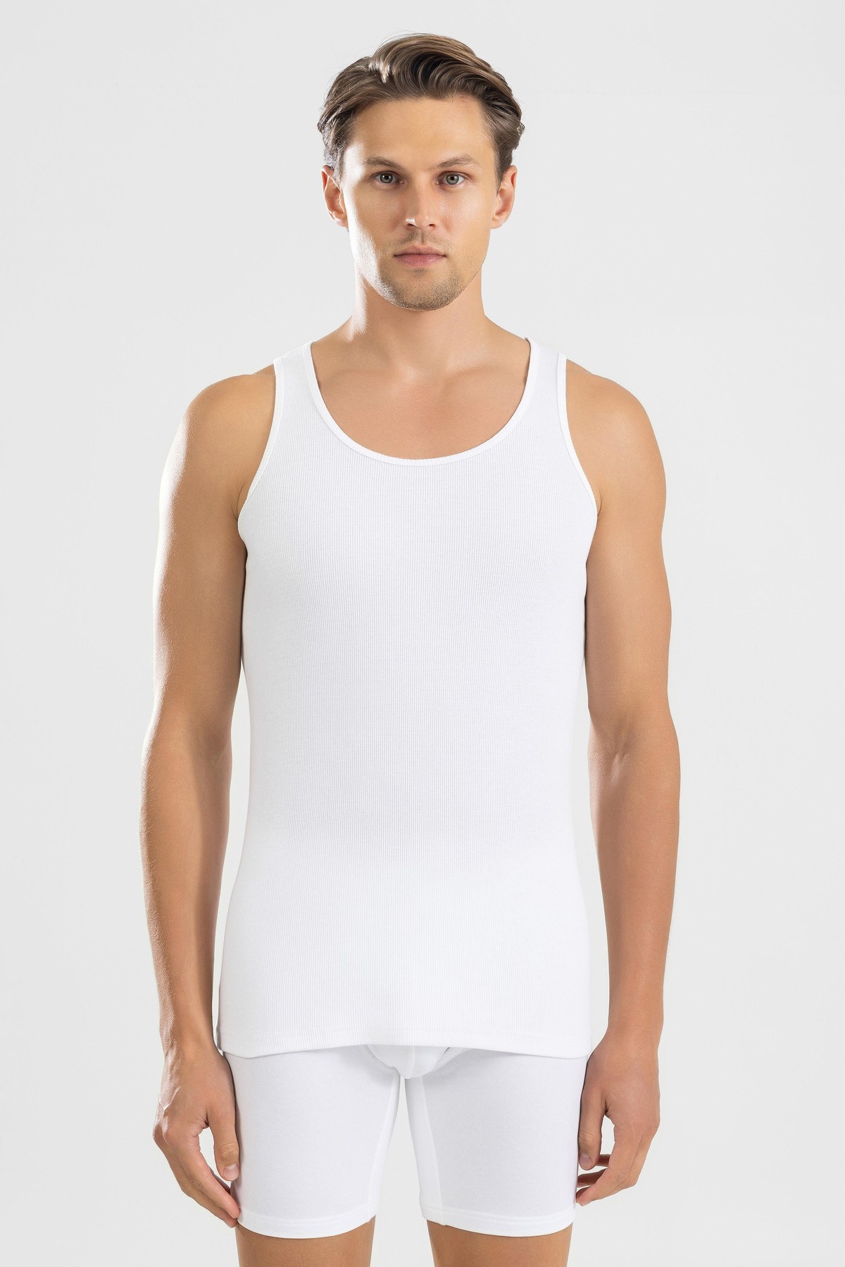 Erkek Slim Fit Esnek Pamuklu Kaşkorse Atlet Beyaz