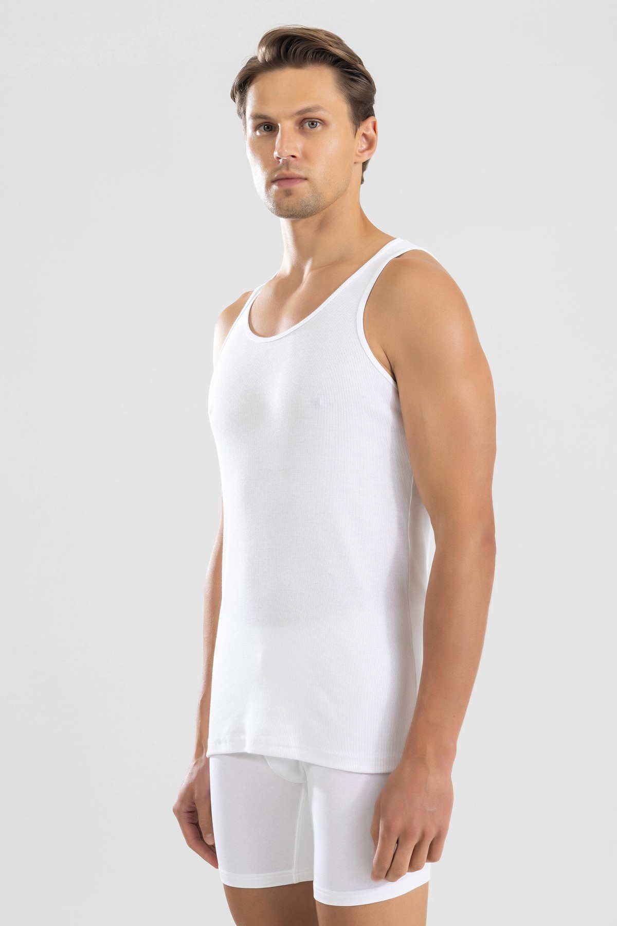 Erkek Slim Fit Esnek Pamuklu Kaşkorse Atlet Beyaz