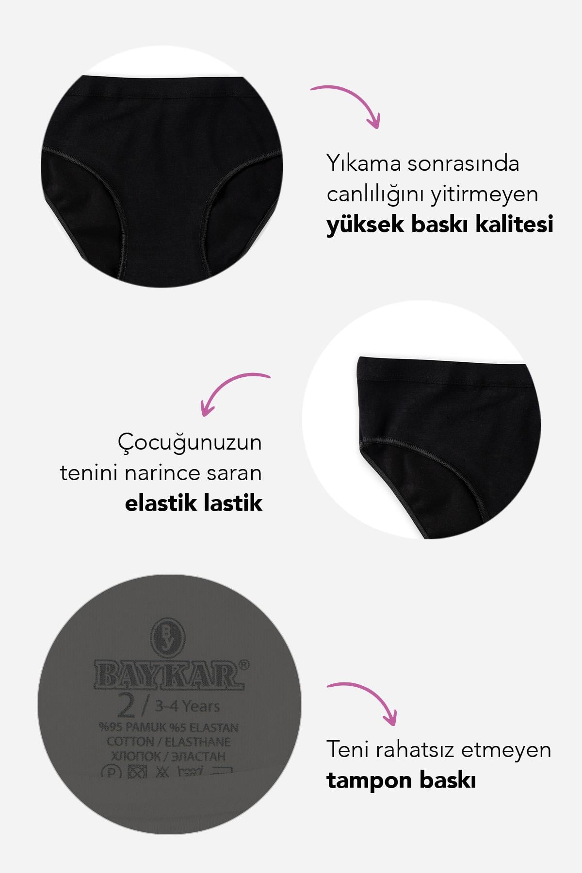 Genç Kız Çocuk Pamuklu Likralı Bikini Kesim Düz Basic Külot 6'lı Paket 5005 Siyah