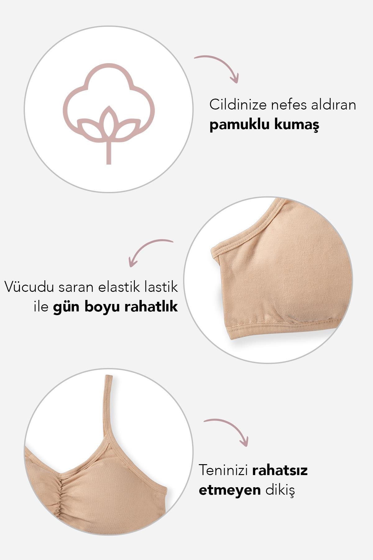 Genç Kız İnce İp Askılı Çıkarılabilir Pedli Yarım Atlet Sütyen 3lü Paket 4408 Renkli