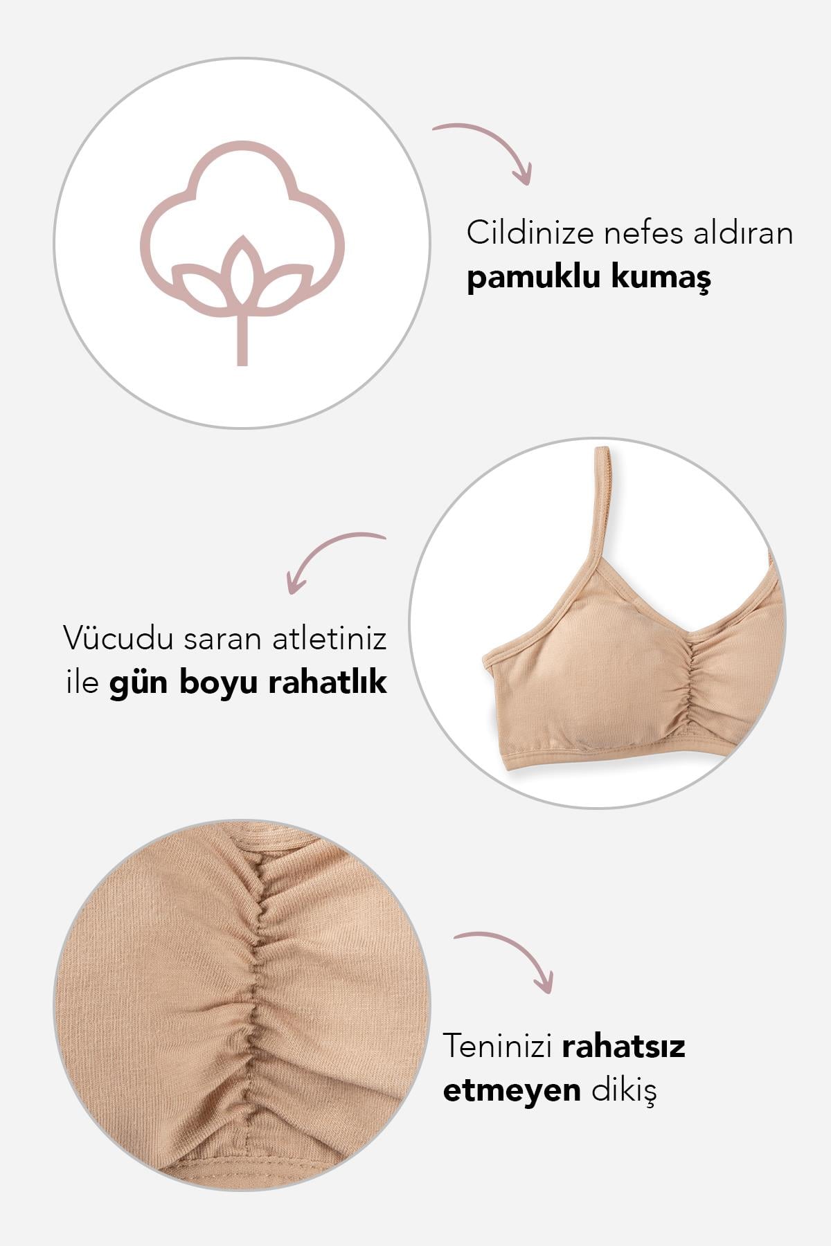 Genç Kız İnce İp Askılı Pedli Yarım Atlet Sütyen 4408 Ten Rengi