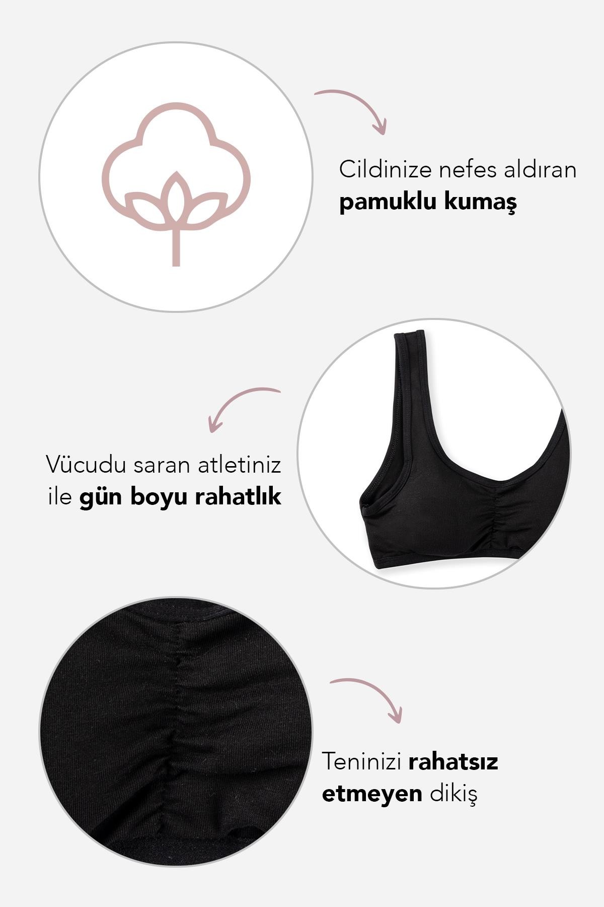 Genç Kız Kalın Askılı Pedli Yarım Atlet Sütyen 4409 Siyah
