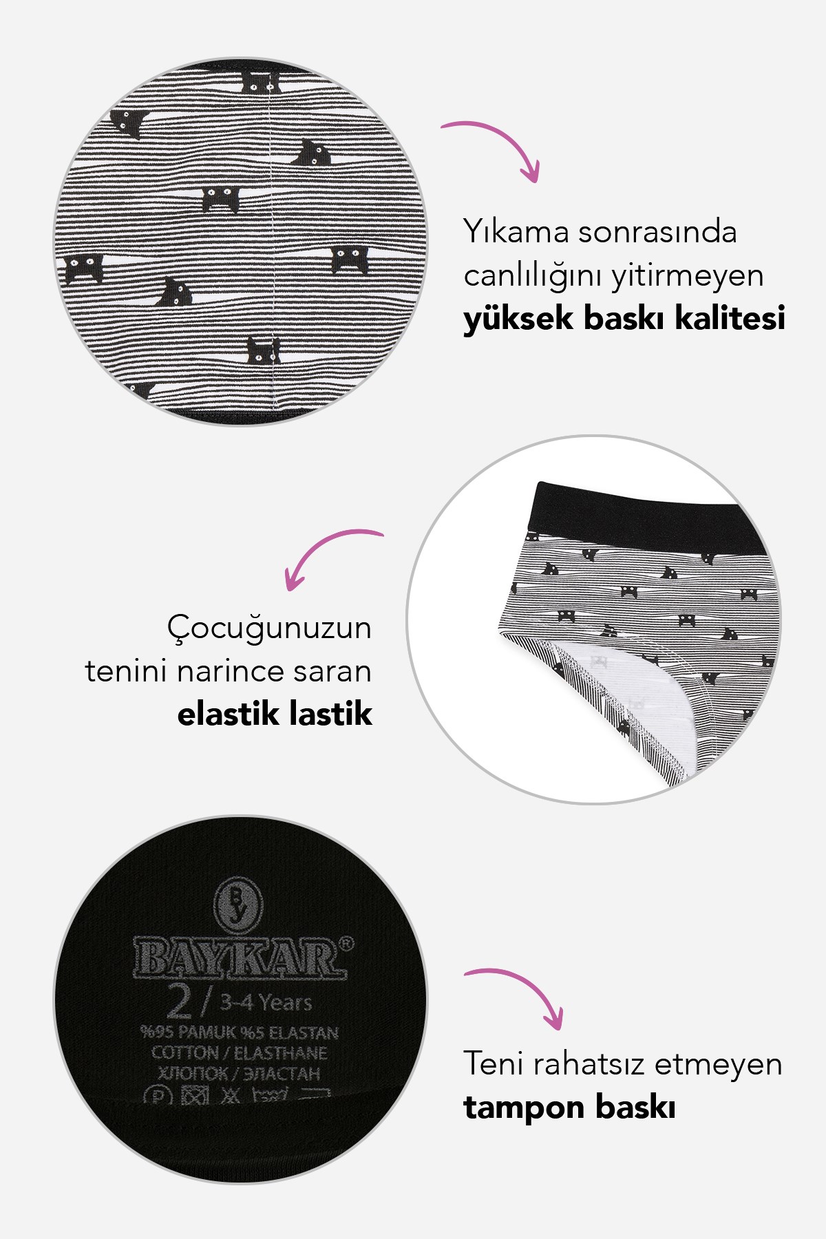Genç Kız Pamuklu Desenli İnce İp Askılı Büstiyer Bikini Külot Takımı 3lü Paket 7600 Renkli