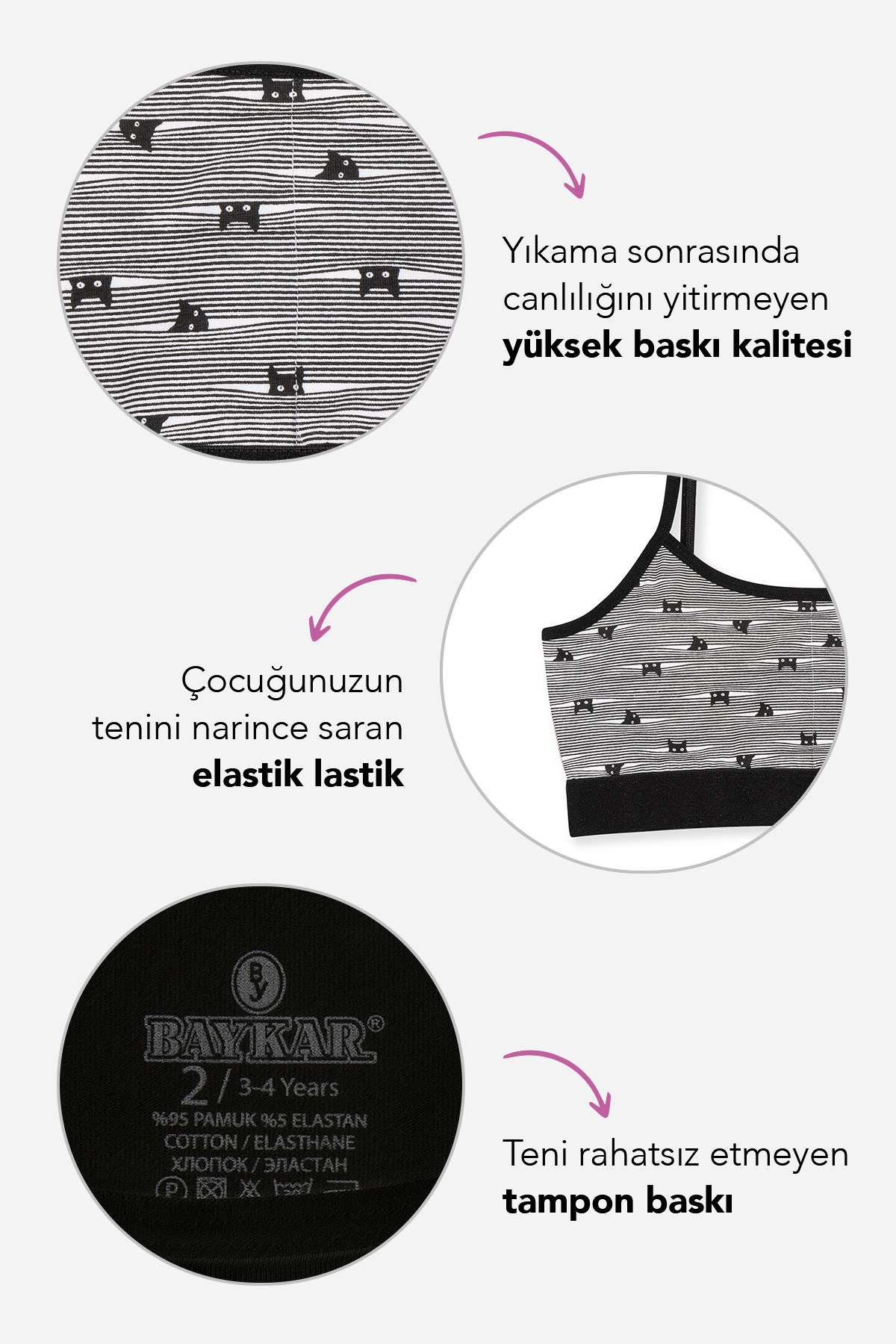 Genç Kız Pamuklu Desenli İnce İp Askılı Büstiyer Bikini Külot Takımı 3lü Paket 7600 Renkli