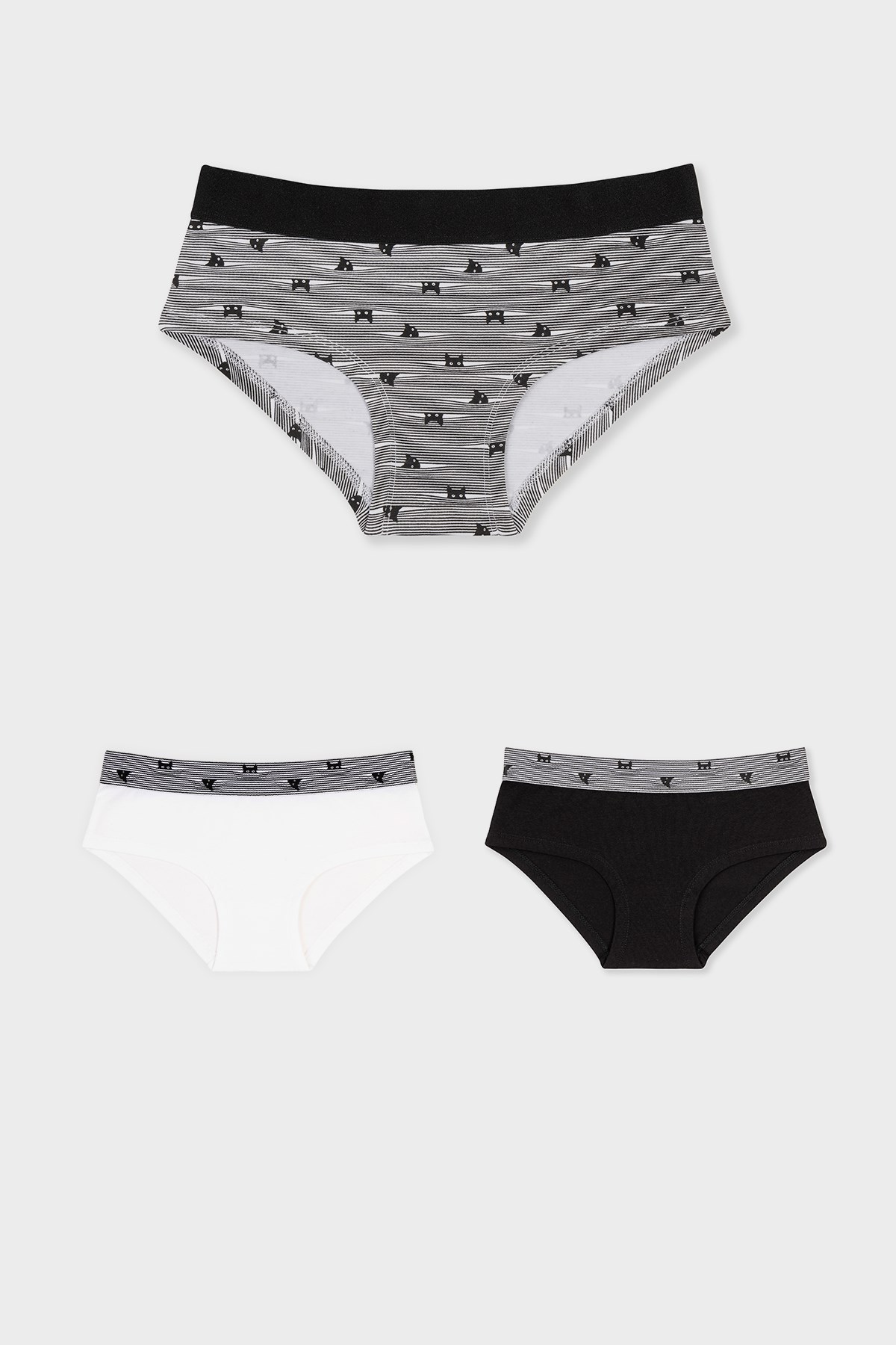 Genç Kız Pamuklu Desenli İnce İp Askılı Büstiyer Bikini Külot Takımı 3lü Paket 7600 Renkli