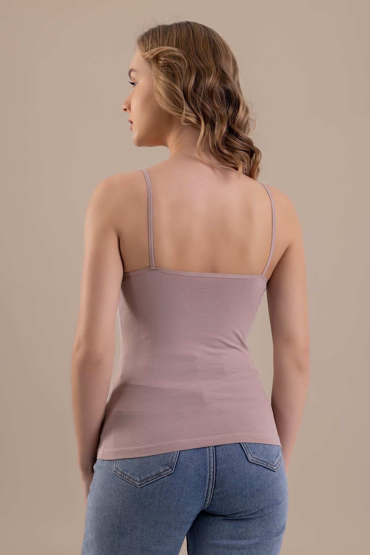 İp Askılı Oval Yaka Pamuklu Basic Kadın Atlet 6305 Pudra