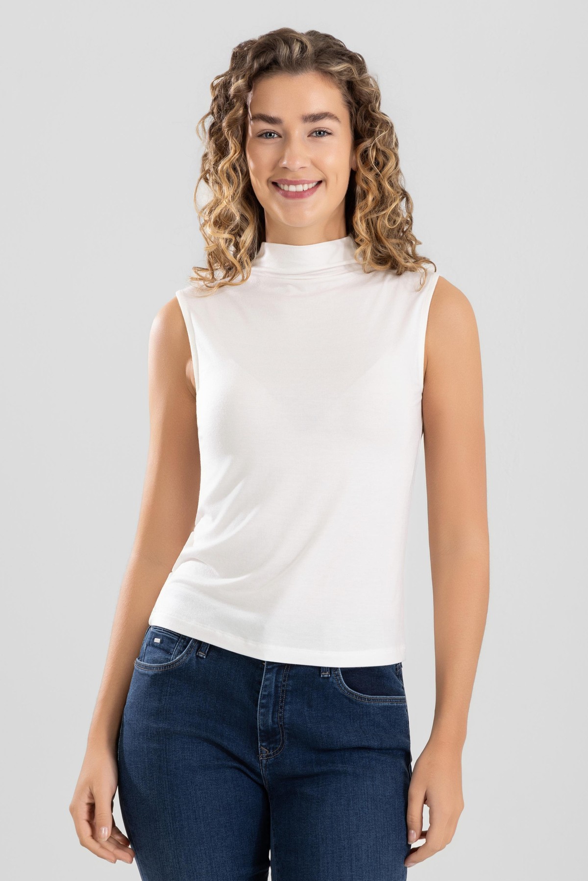 Kadın Modal Likralı Yarım Balıkçı Yaka Sıfır Kol Body 6316 Krem