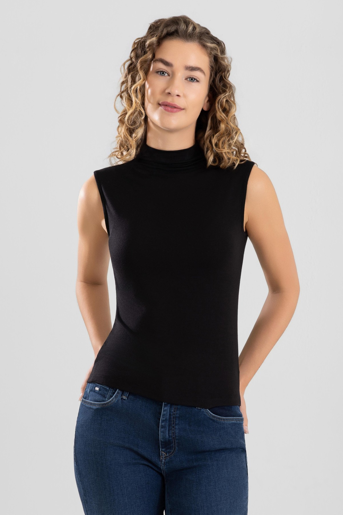 Kadın Modal Likralı Yarım Balıkçı Yaka Sıfır Kol Body 6316 Siyah