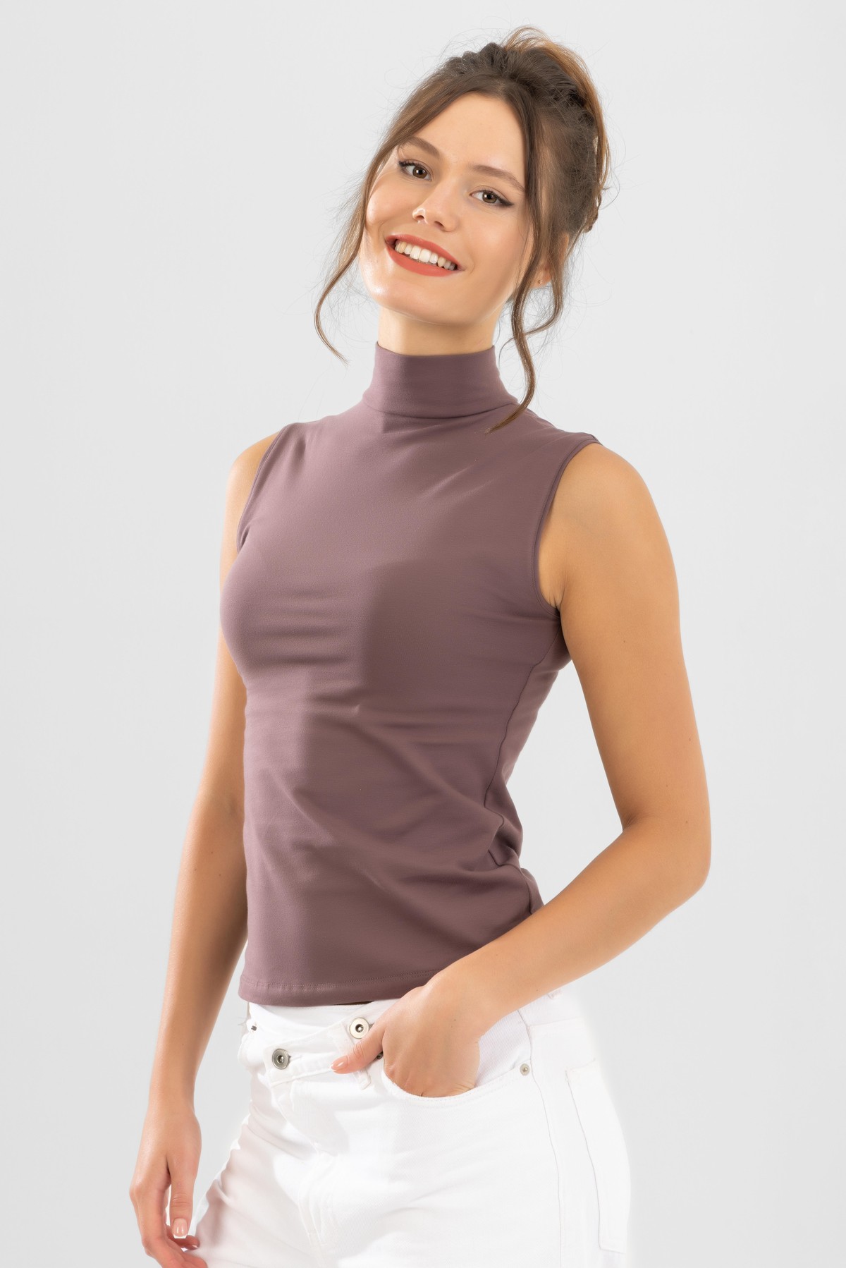 Kadın Pamuklu Balıkçı Yaka Body 6320 Gül kurusu