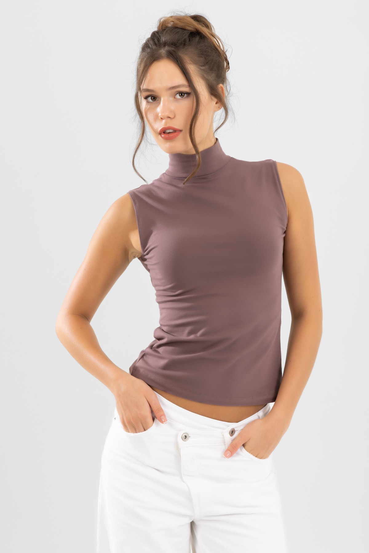 Kadın Pamuklu Balıkçı Yaka Body 6320 Gül kurusu