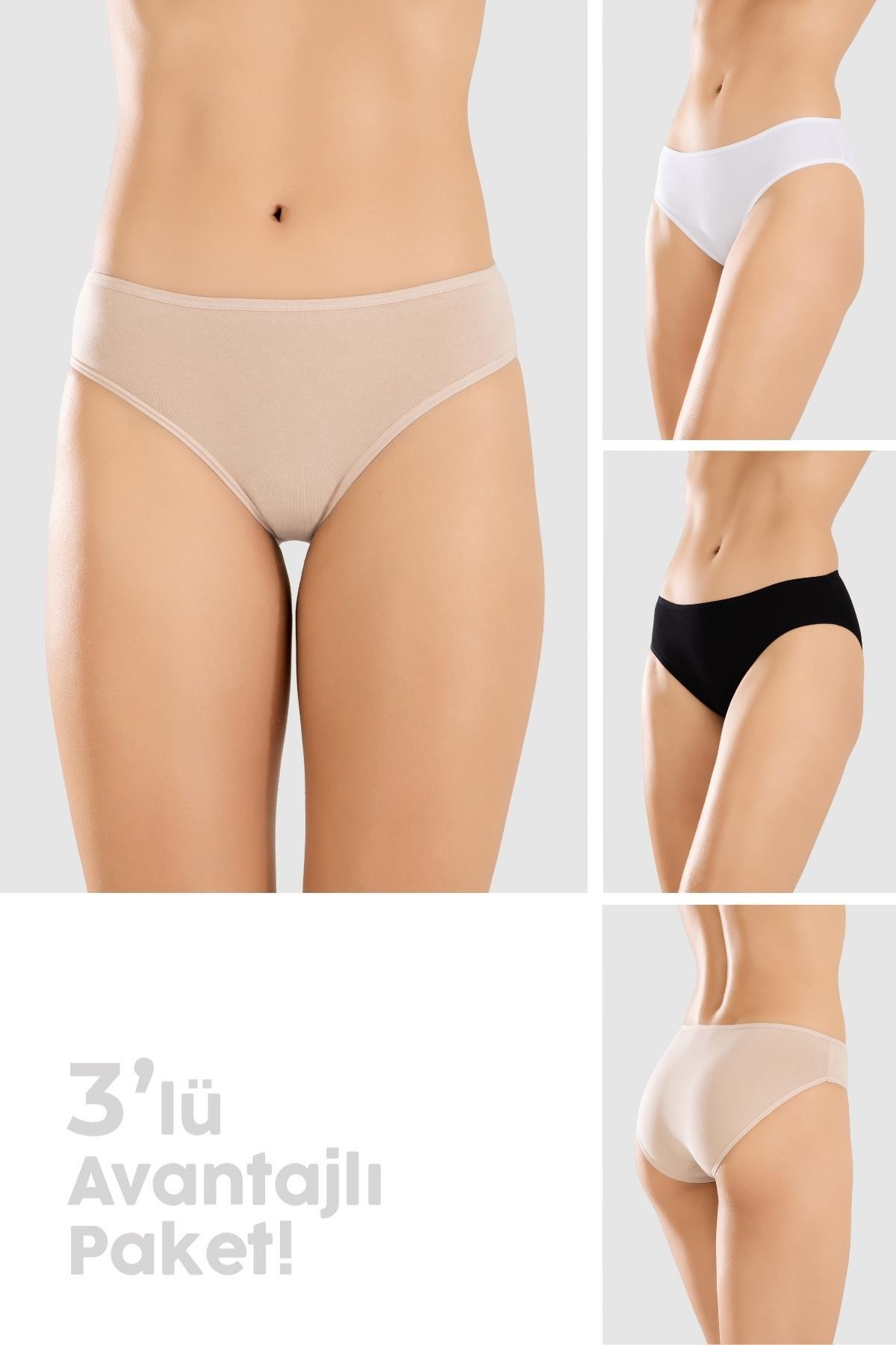 Kadın Pamuklu Basic Slip Külot 3lü Paket 8500 Renkli