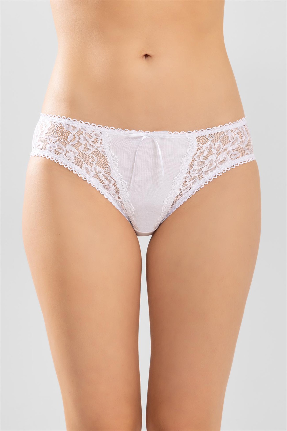 Kadın Pamuklu Bikini Kesim Dantelli Külot 3'lü Paket Beyaz