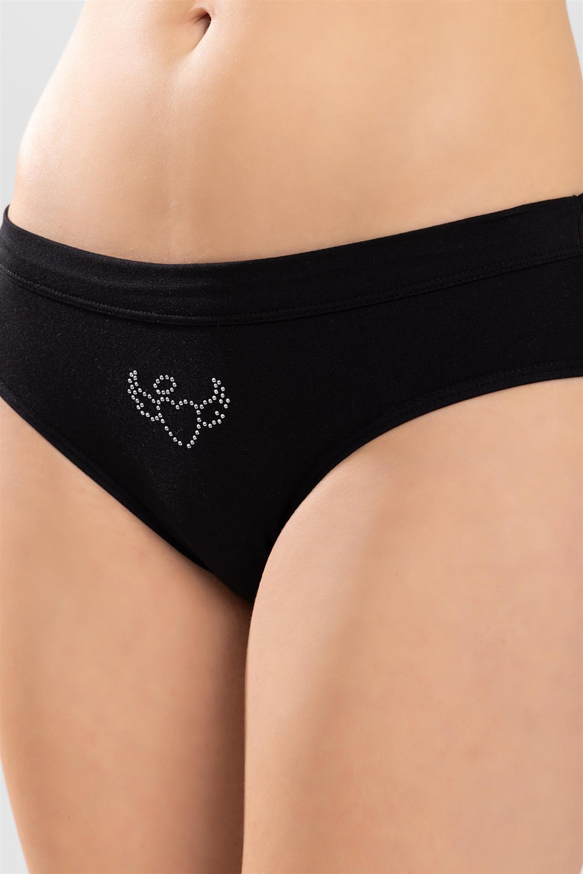 Kadın Pamuklu Bikini Kesim Taş İşlemeli Düz Külot 3'lü Paket Ten Rengi
