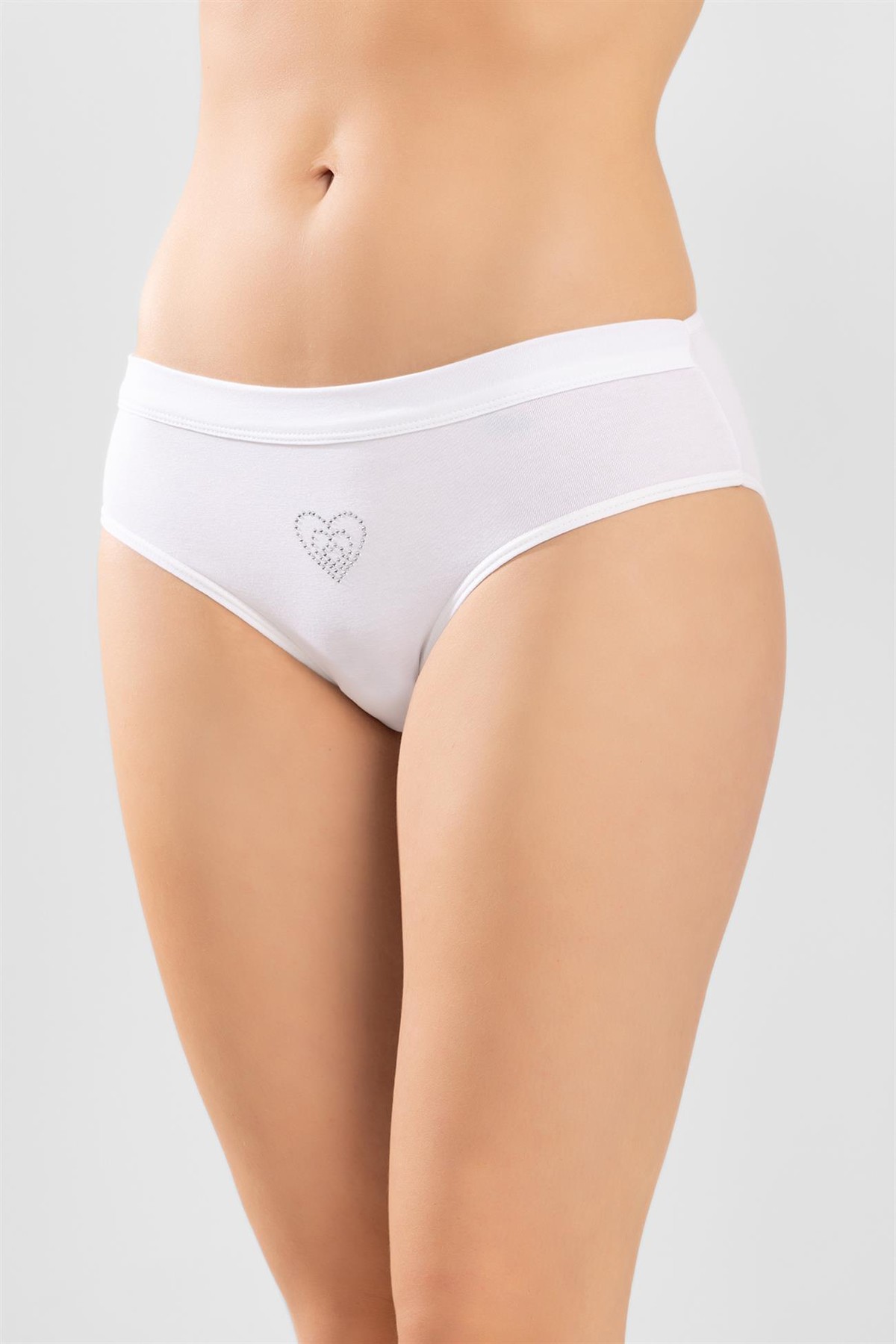 Kadın Pamuklu Bikini Kesim Taş İşlemeli Düz Külot 3'lü Paket Ten Rengi