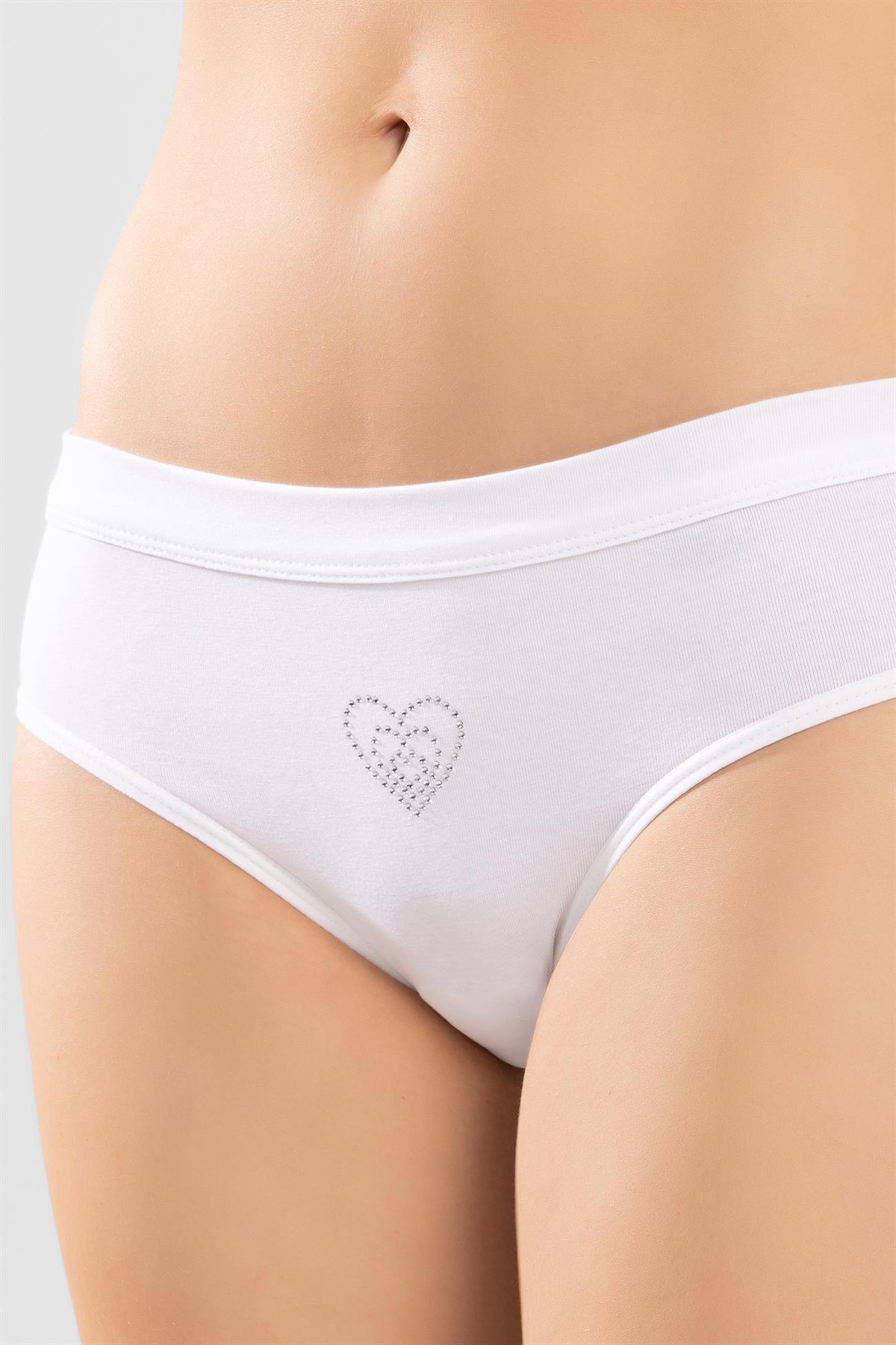 Kadın Pamuklu Bikini Kesim Taş İşlemeli Düz Külot 3'lü Paket Ten Rengi