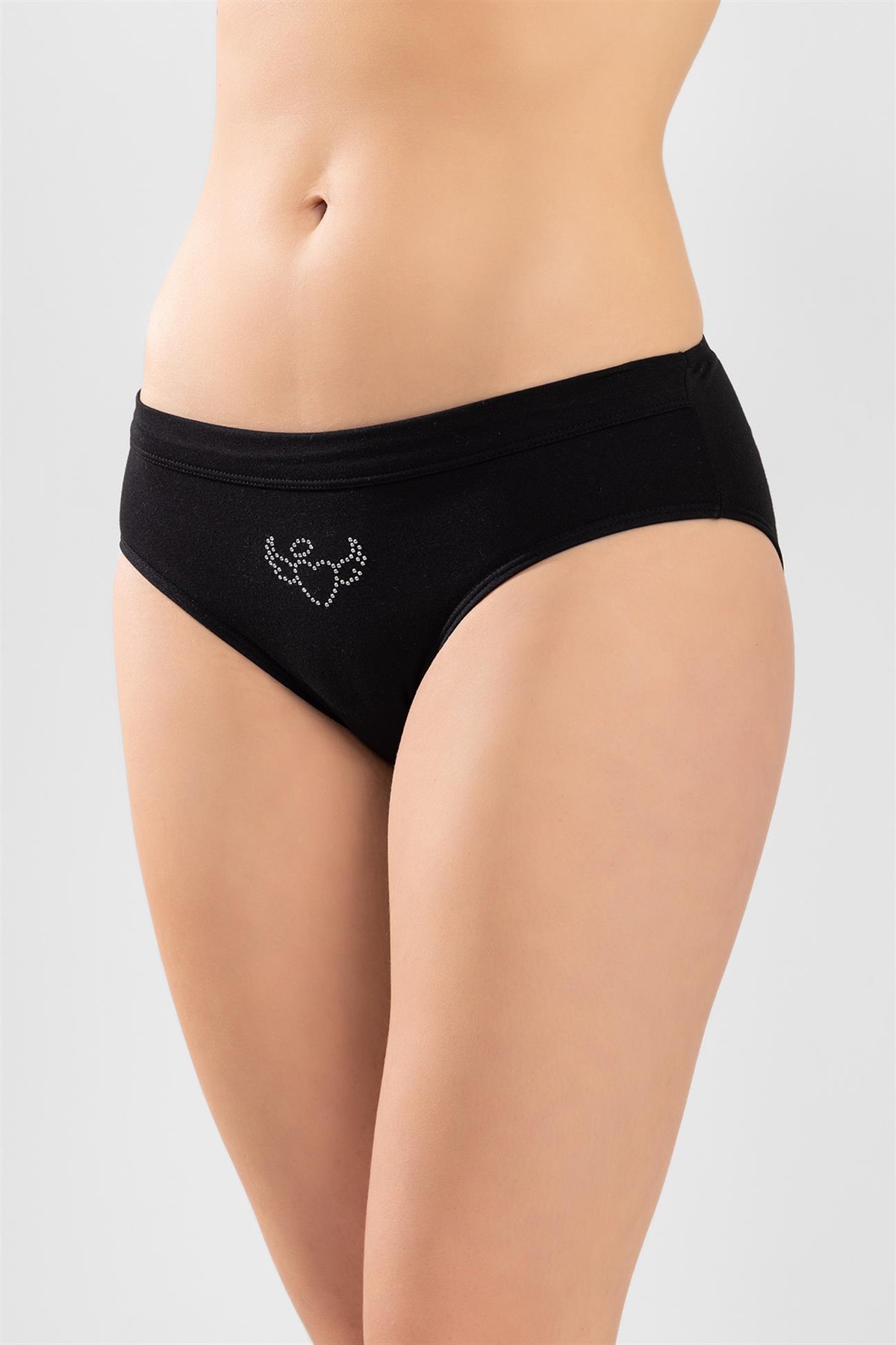 Kadın Pamuklu Bikini Kesim Taş İşlemeli Düz Külot 3'lü Paket Ten Rengi