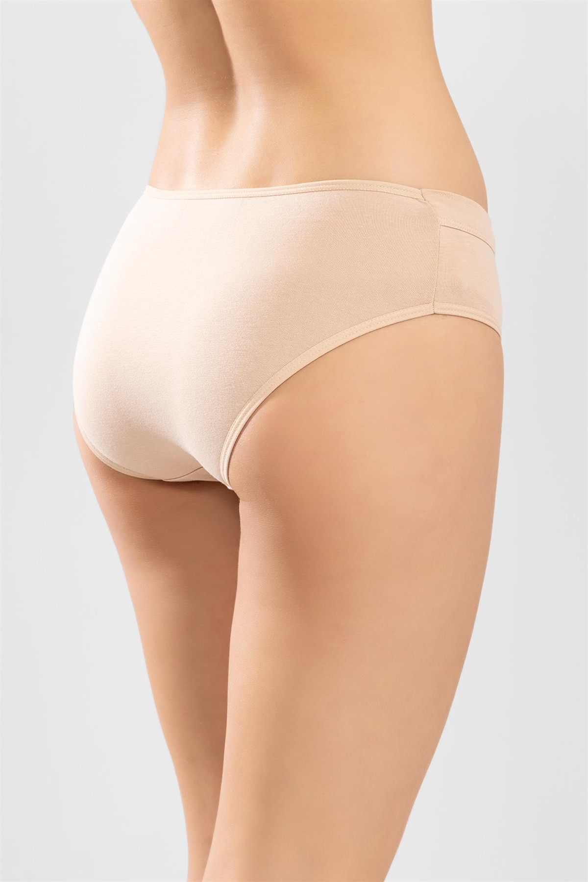 Kadın Pamuklu Bikini Kesim Taş İşlemeli Düz Külot 3'lü Paket Ten Rengi